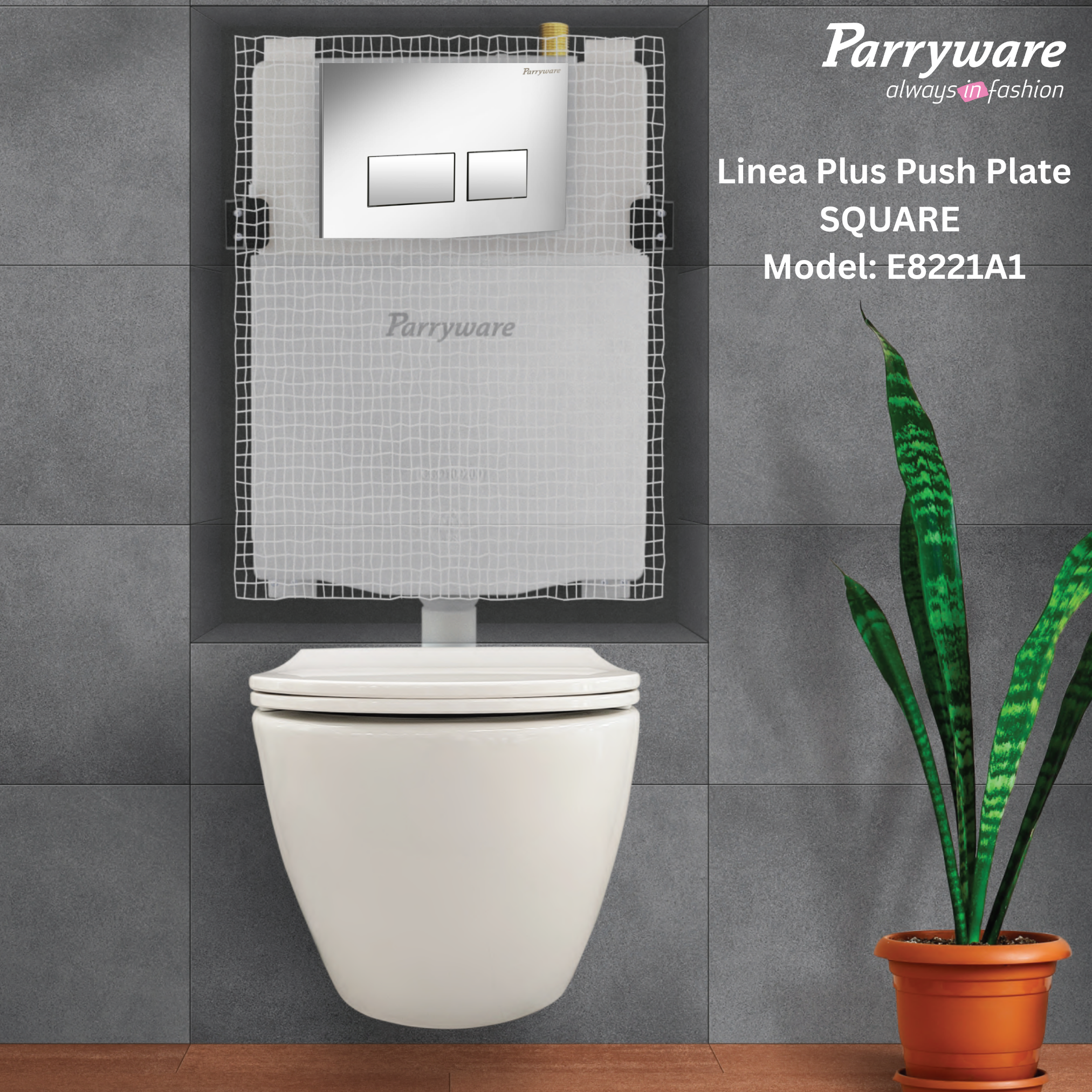 Parryware Linea Plus Flush Plate for Concealed Cistern Square | Cistern Flush Actuator for Mechanical Inwall Tanks (Polished Chrome) | E8221A1