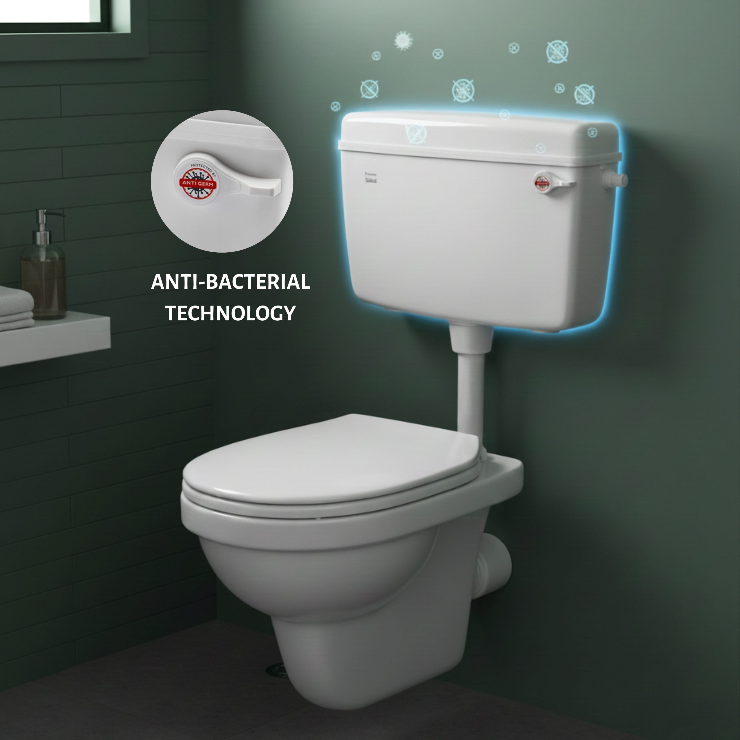 Parryware Slimline Single Flush Polymer Cistern for Toilet | Polypropylene White Flush Tank | With complete flushing set | E80901C