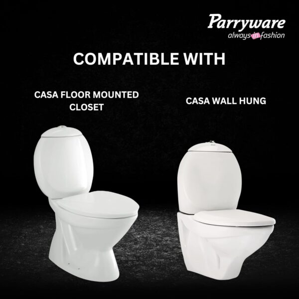 Parryware Casa/Cascade NXT Elongated Soft Close Toilet Seat Cover, White | Polypropylene Seat cover with plastic hinges | 381 x 53 x 448 (mm) | E83821C