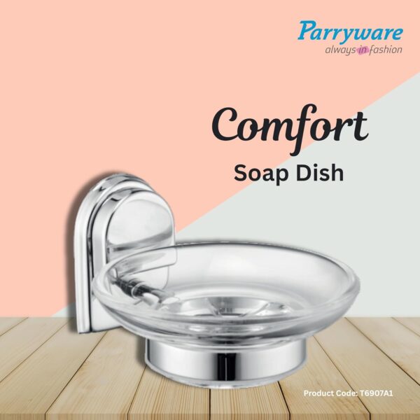 Parryware Comfort Wall-Mounted Bathroom Soap Dish, Chrome-Plated Holder with Glass Dish | Soap Holder for Bathroom | Corrosion and Tarnishing Resistant Glass | T6907A1