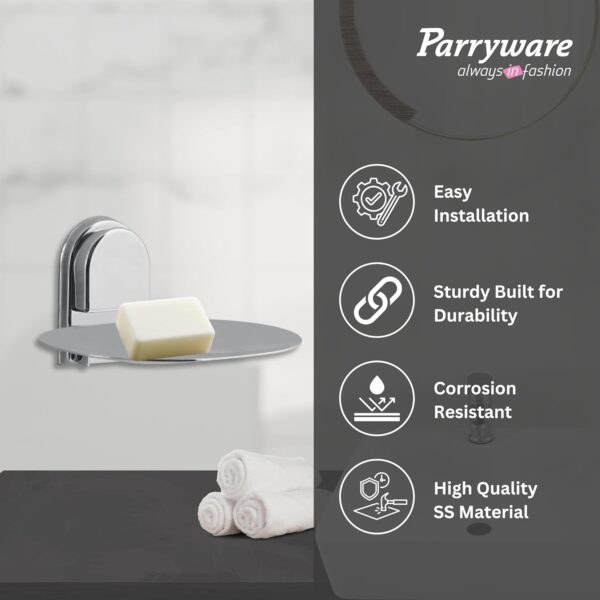 Parryware Comfort Wall-Mounted Bathroom Soap Dish, Chrome-Plated Finish, Curved Round Platform | Soap Holder for Bathroom | Corrosion and Tarnishing Resistant - Premium Metal Construction | T6902A1