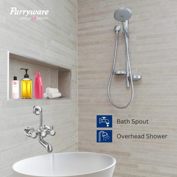 Parryware Agate Pro (Quarter-Turn) Wall Mixer 2-in-1 | Wall Mounted Twin-Lever Faucet | Hot and Cold Water Control valves | Brass Spindle with Chrome Finish | G3316A1