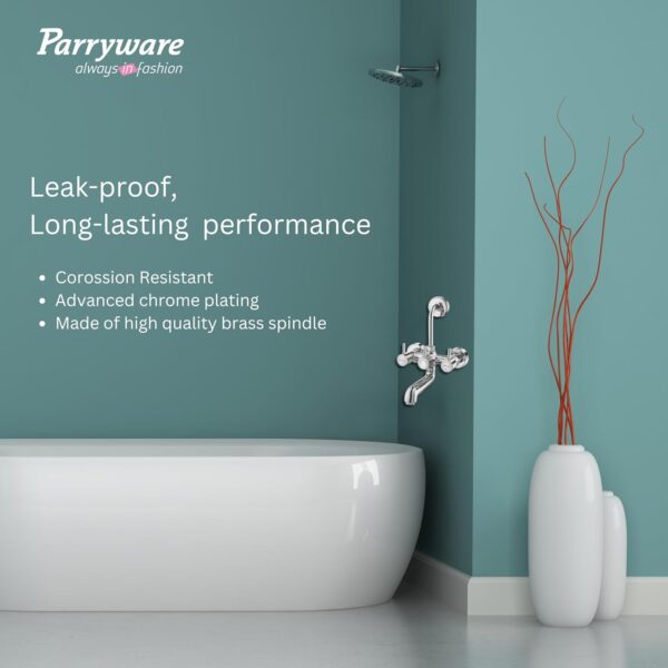 Parryware Agate Pro (Quarter-Turn) Wall Mixer 2-in-1 | Wall Mounted Twin-Lever Faucet | Hot and Cold Water Control valves | Brass Spindle with Chrome Finish | G3316A1