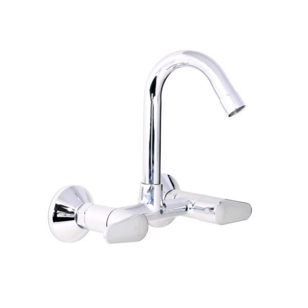 PARRYWARE UNO Series Wall Mounted Swinging Spout HOT and Cold Sink Mixer (Chrome) | Twin Side Lever, Brass Body Water Tap/Faucet/Cock for Bathroom/Kitchen Wash Basin | T5035A1