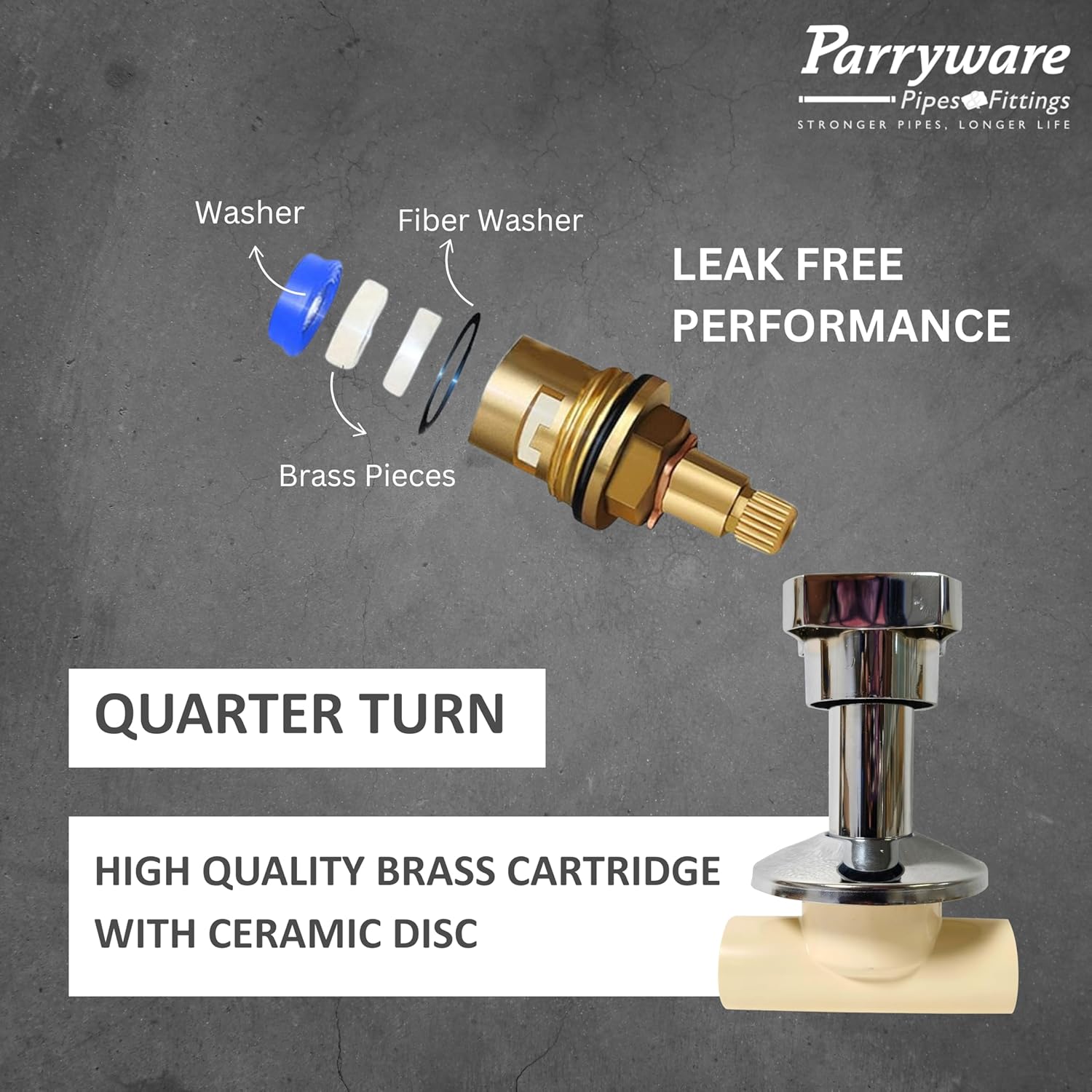 Parryware JADE CPVC Pure Brass Concealed Stop Cock with Wall Flange, 20 mm (3/4 inch) | Quarter Turn with ceramic spindle Concealed Stop Valve for bathroom pipe fittings | FCF204002