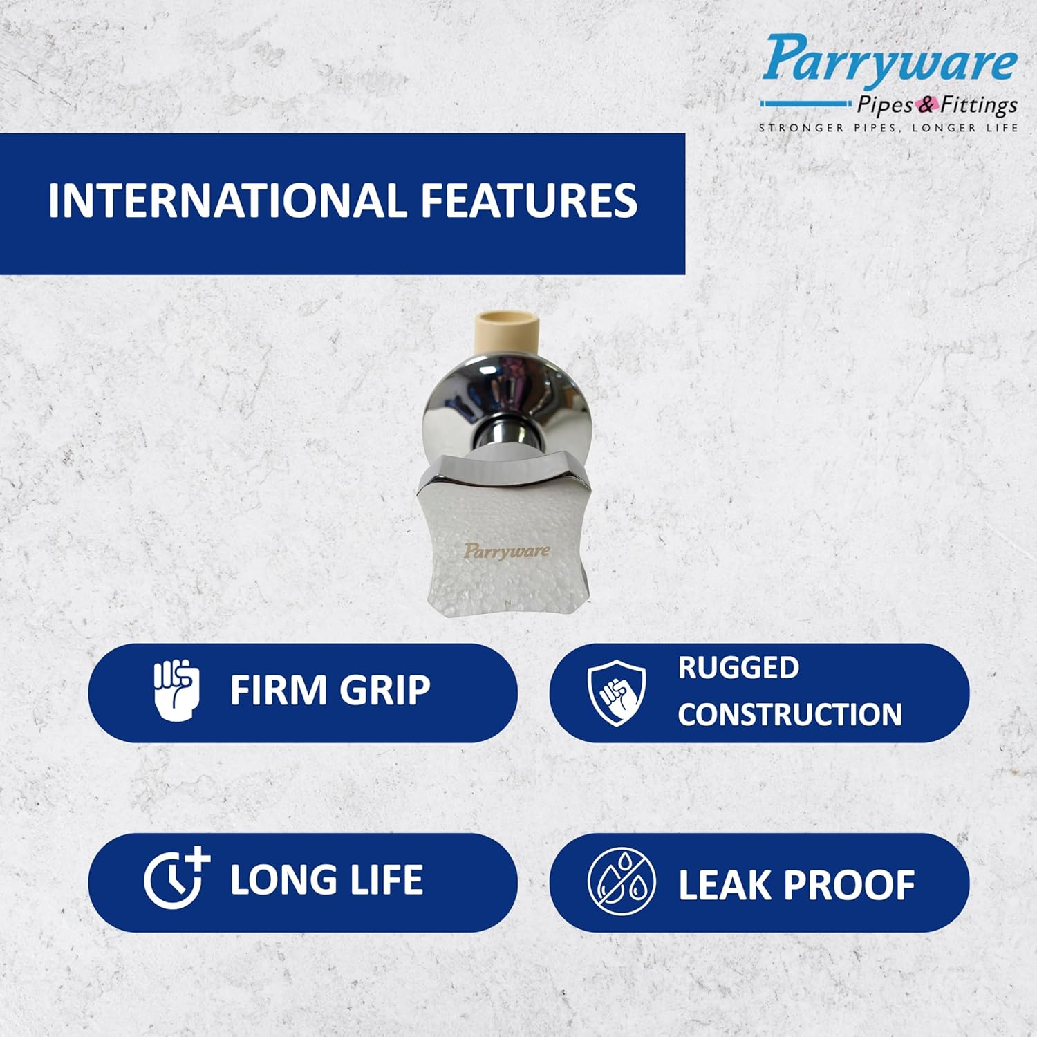Parryware JADE CPVC Pure Brass Concealed Stop Cock with Wall Flange, 20 mm (3/4 inch) | Half Turn Concealed Stop Valve for bathroom pipe fittings | FCF096002