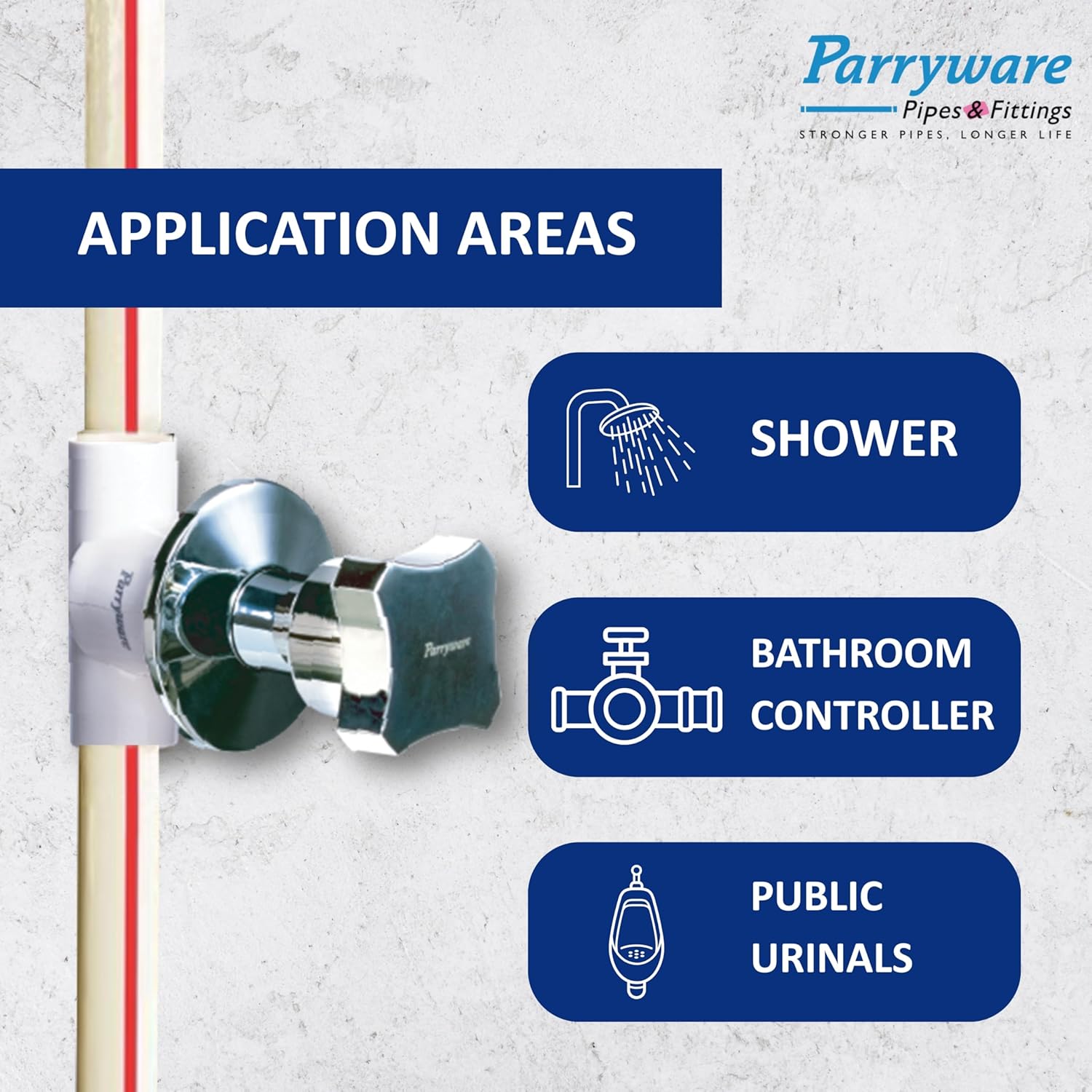 Parryware JADE CPVC Pure Brass Concealed Stop Cock with Wall Flange, 20 mm (3/4 inch) | Half Turn Concealed Stop Valve for bathroom pipe fittings | FCF096002
