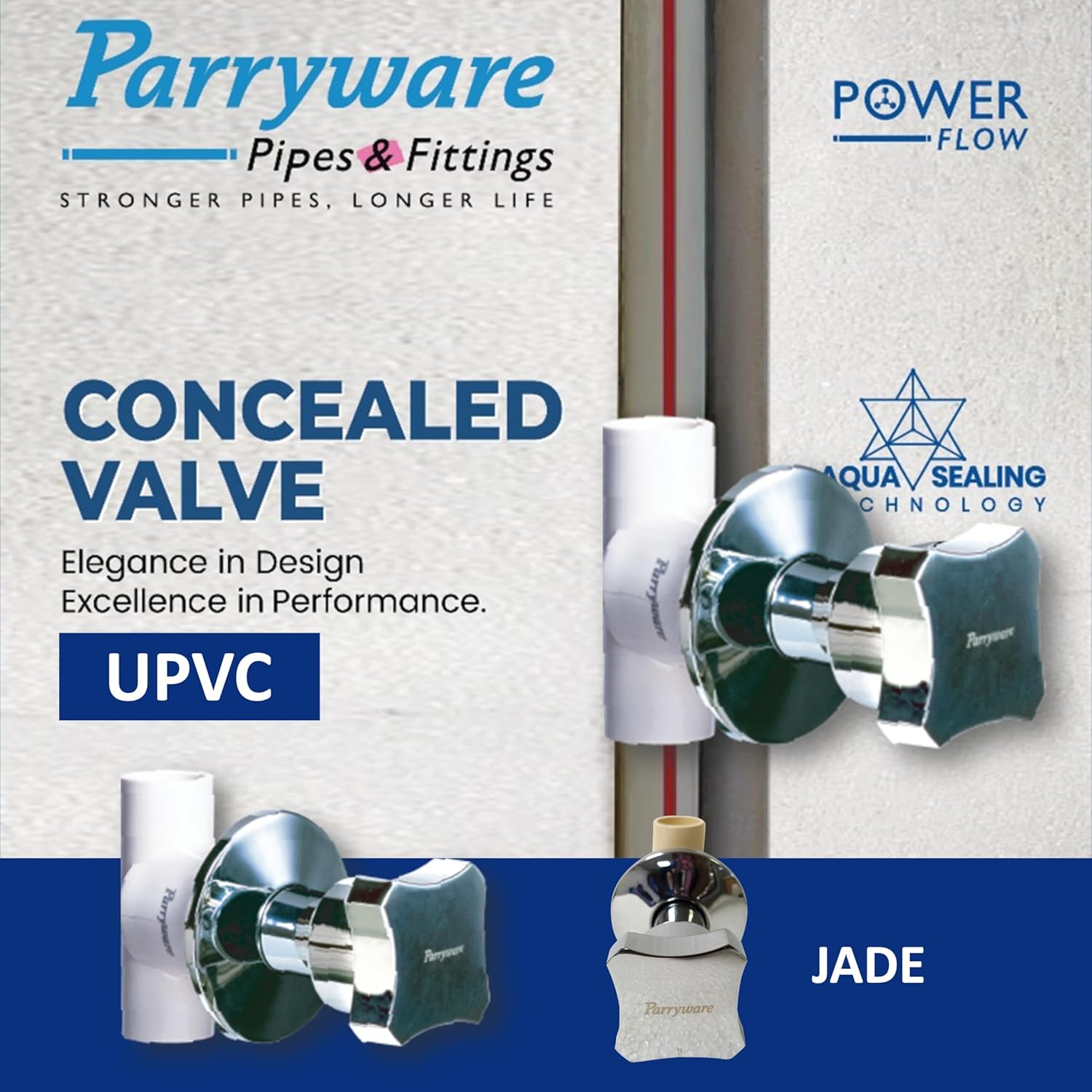 Parryware JADE UPVC Pure Brass Concealed Stop Cock with Wall Flange, 20 mm (3/4 inch) | Half Turn with ceramic spindle Concealed Stop Valve for bathroom pipe fittings | FUF096002