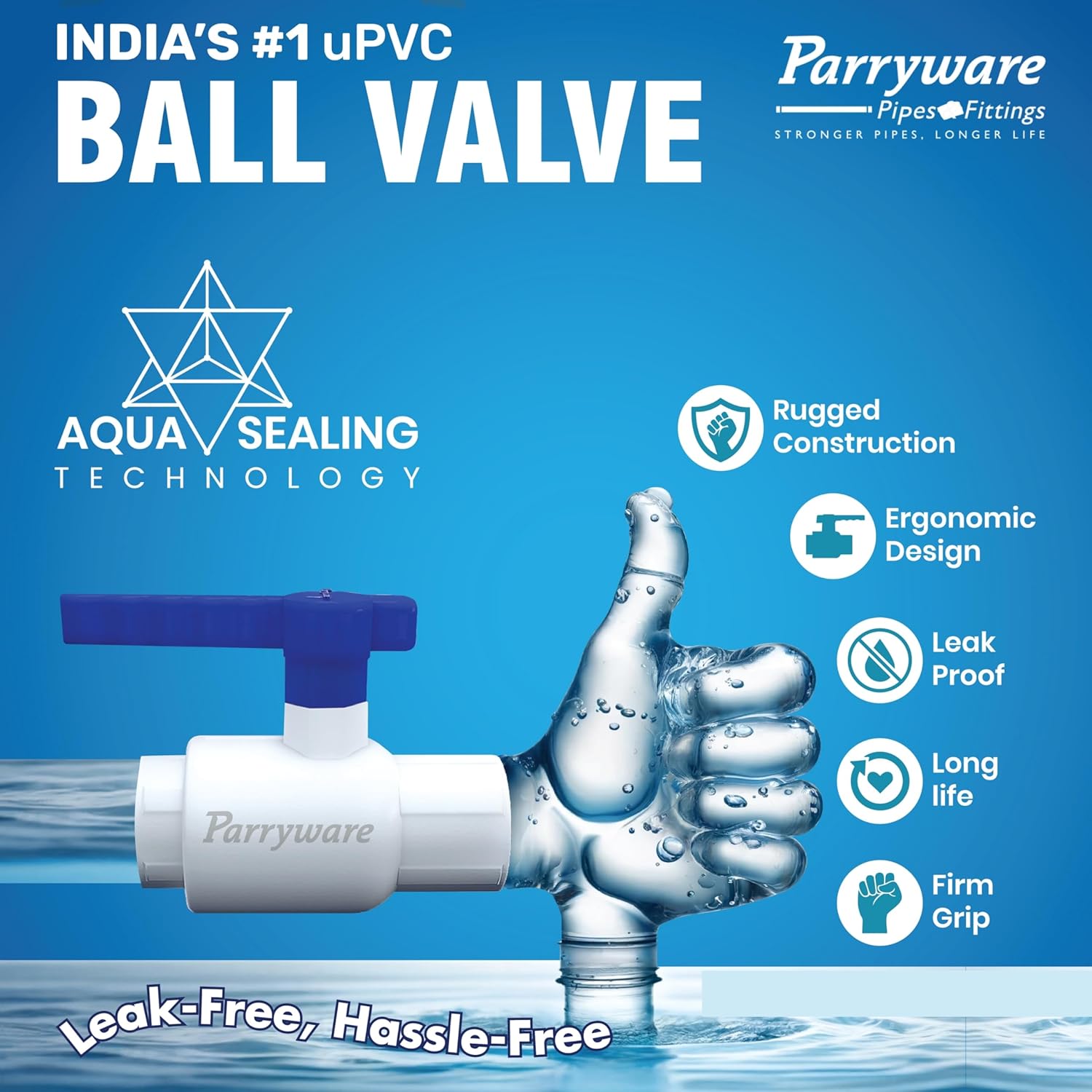 Parryware UPVC T-Handle Ball Valve 11/4" (32mm) pipe fittings, Weather-Resistant, Easy Installation, Compatible with All UPVC Pipes for Home, Commercial & Industrial (11/4 inches) | FUF016004