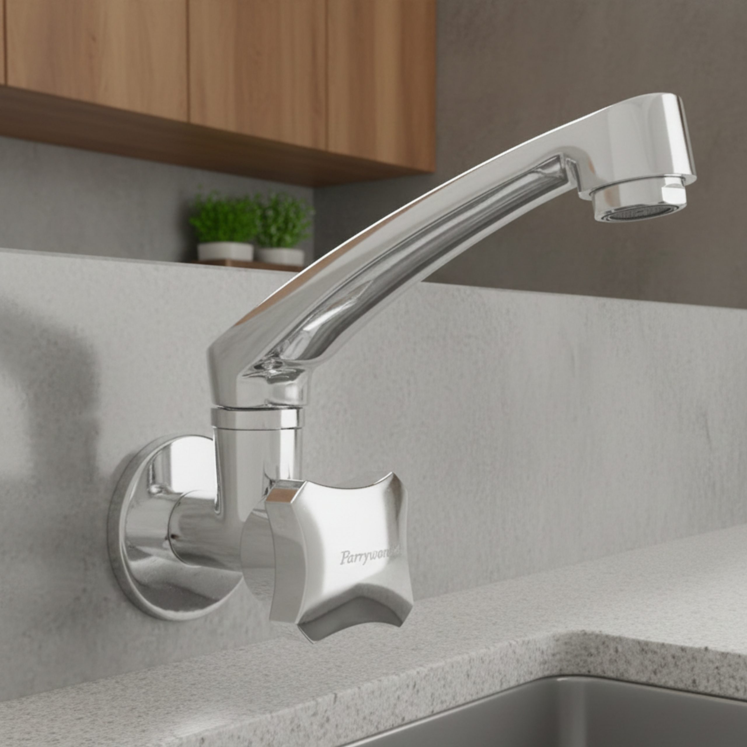 Parryware Jade Wall Mounted Kitchen Sink Cock | Cold-Only Single Lever Faucet with 180° Swivel Kitchen Sink Tap| Water Saving Aerated Flow | Chrome Finish | G0221A1