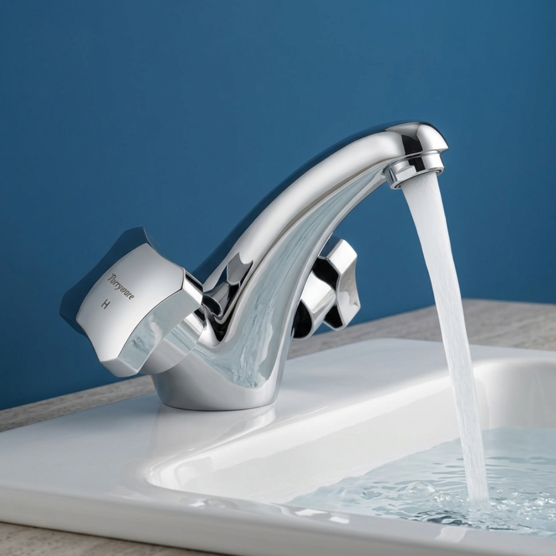Parryware JADE brass Basin Mixer without Popup for Bathroom | Twin Lever Deck Mounted Mixer tap with hot and Cold Function | Water Saving Foam Flow Aerator | 10 Years Warranty | G0214A1