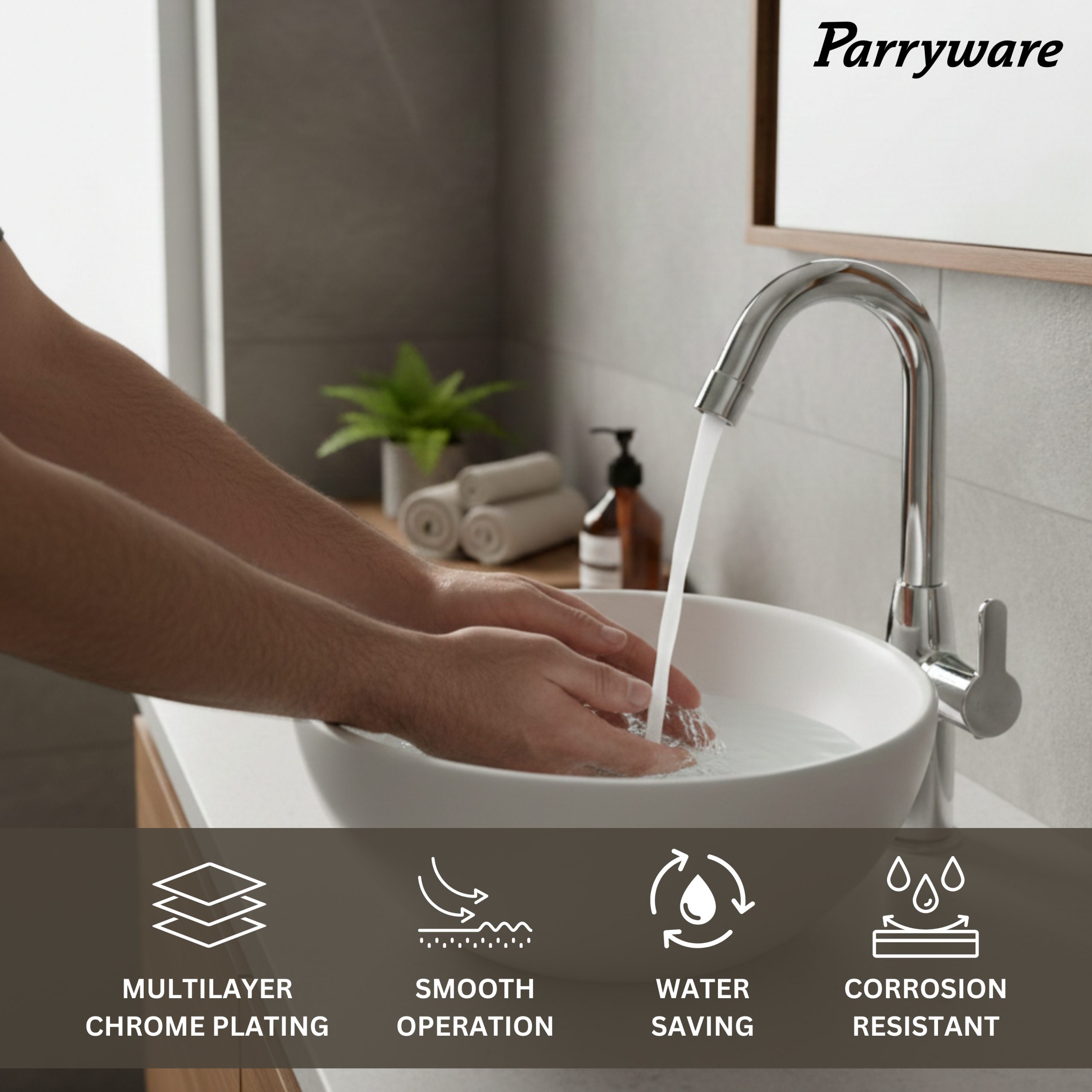 Parryware T4668A1 Claret Swan Neck Pillar Cock for Bathroom Fixtures/Fittings (Silver)