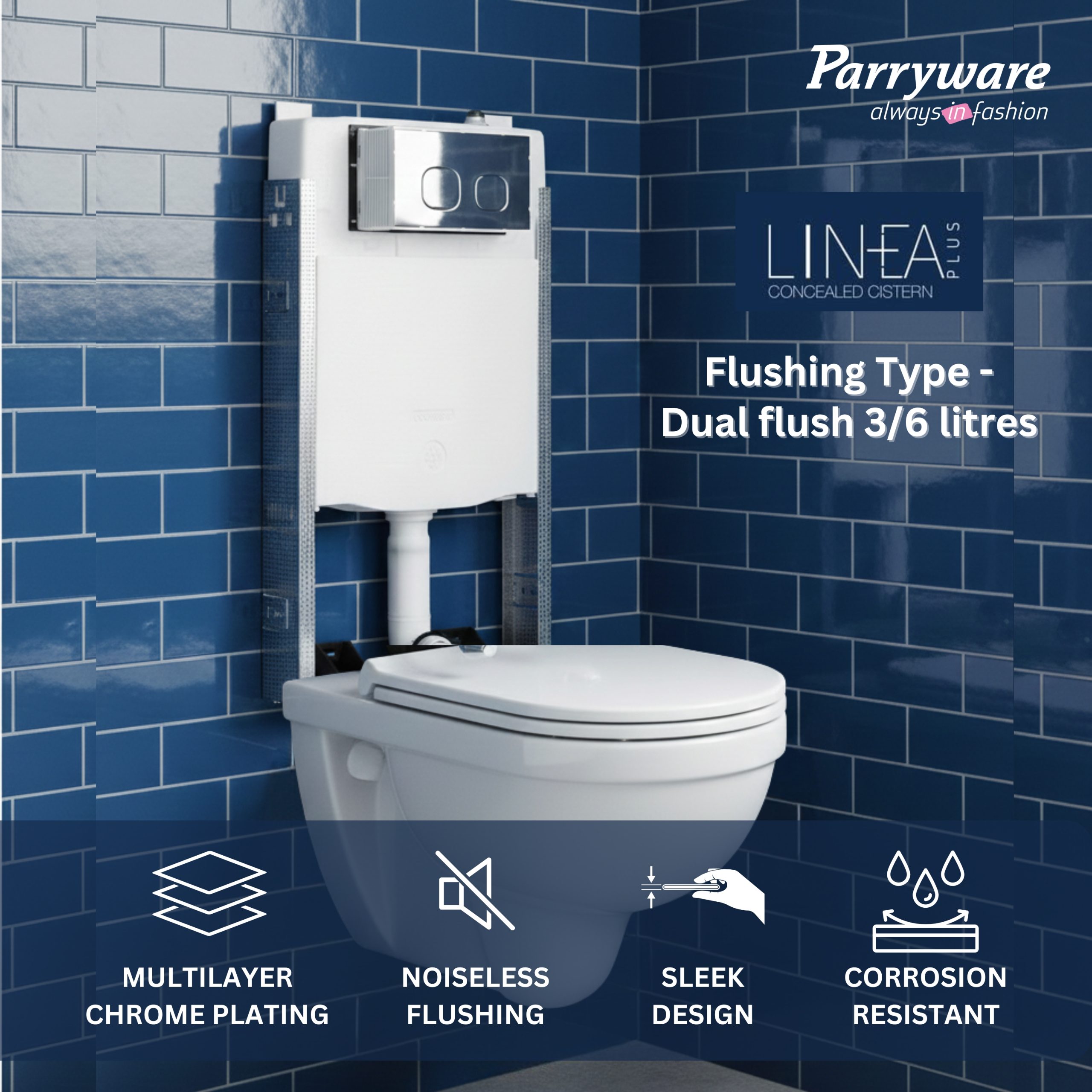 Parryware Linea Plus Concealed Cistern With Half Frame Without Push Platefor Wall Hung Toilets | Dual Flush Mechaism Inwall Tanks | E812599