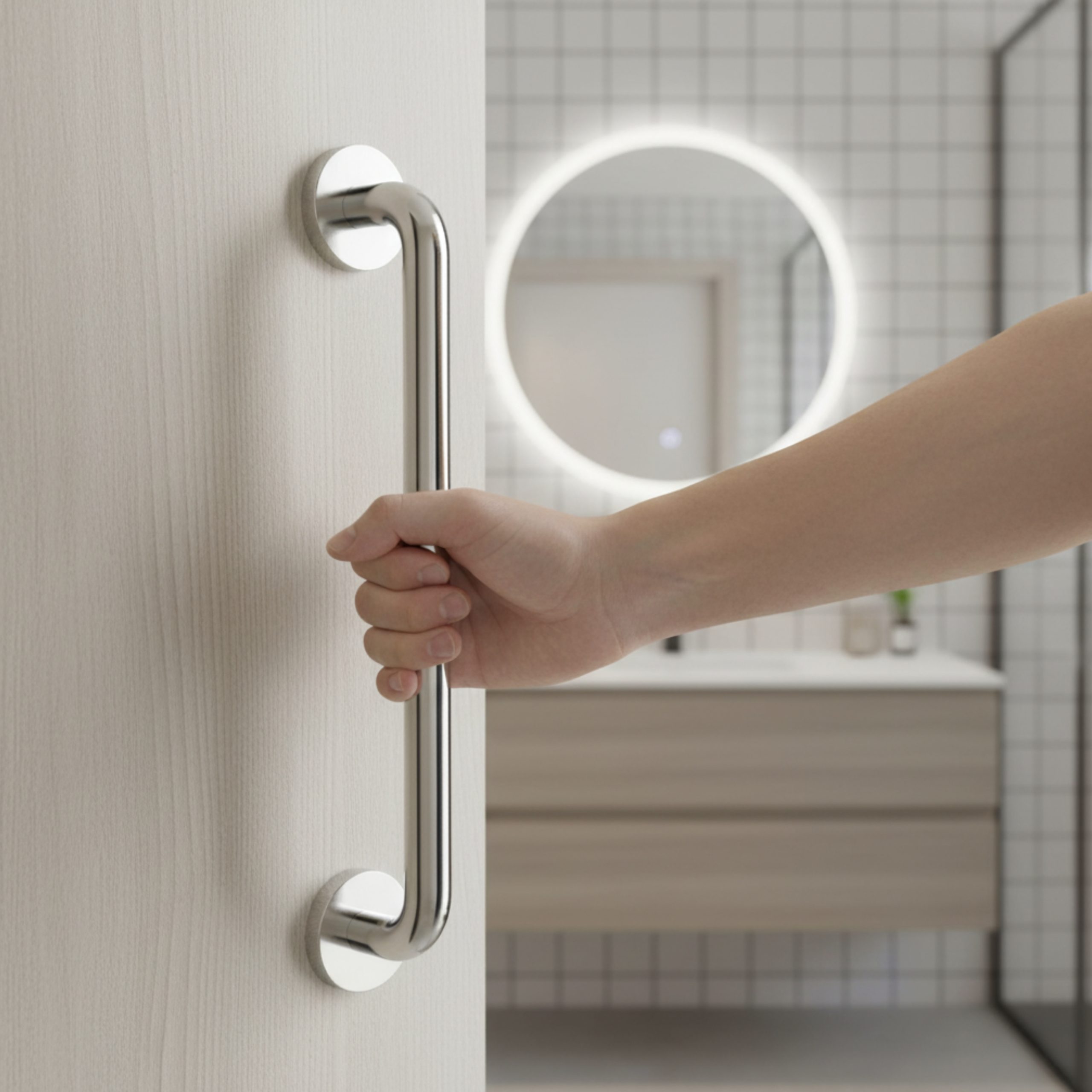 Parryware Hotelier Handgrip 450mm | Modern Bathroom Towel Bar, Chrome-Plated Safety Grab Bar for Elders, Wall Installed | T6604A1