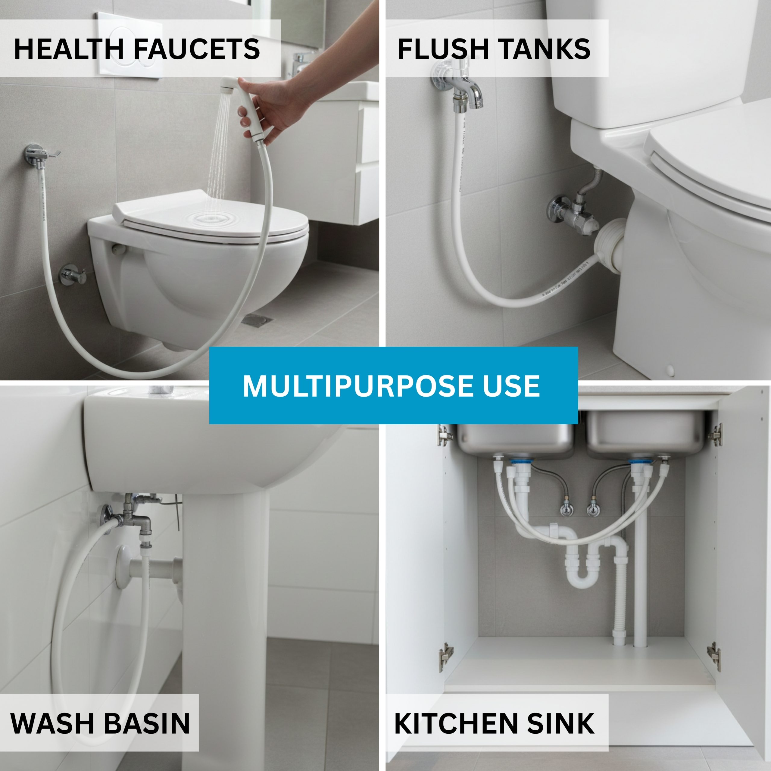 Parryware 1.5 Meter PVC Connection Pipe | White | Pipe For Wash Basins and Sinks, Health Faucets & Flush Tanks | Corrosion-Resistant, Durable, Versatile Plumbing Connection Solution | T61989399