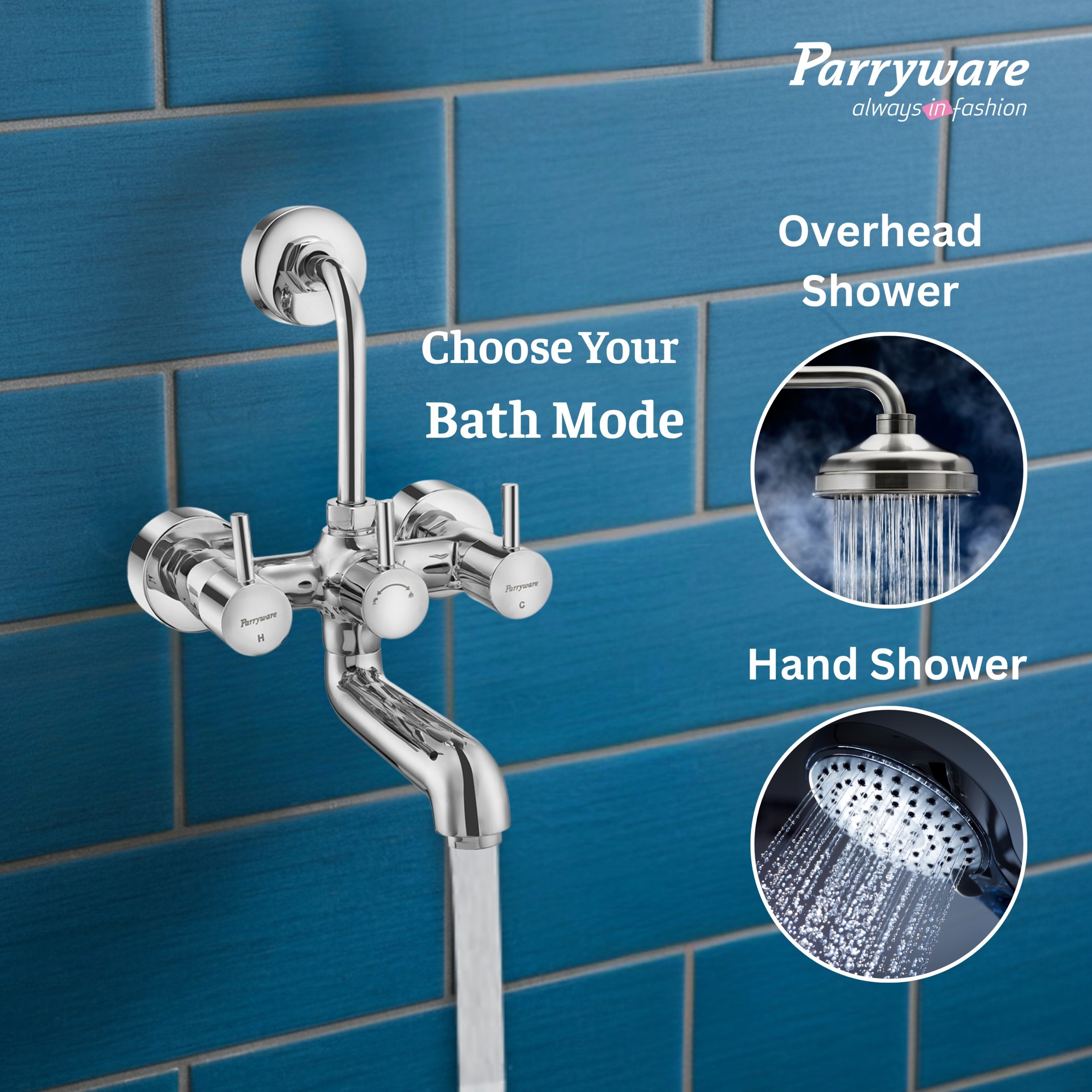 Parryware Agate Pro (Quarter-Turn) Wall Mixer 2-in-1 | Wall Mounted Twin-Lever Faucet | Hot and Cold Water Control valves | Brass Spindle with Chrome Finish | G3316A1