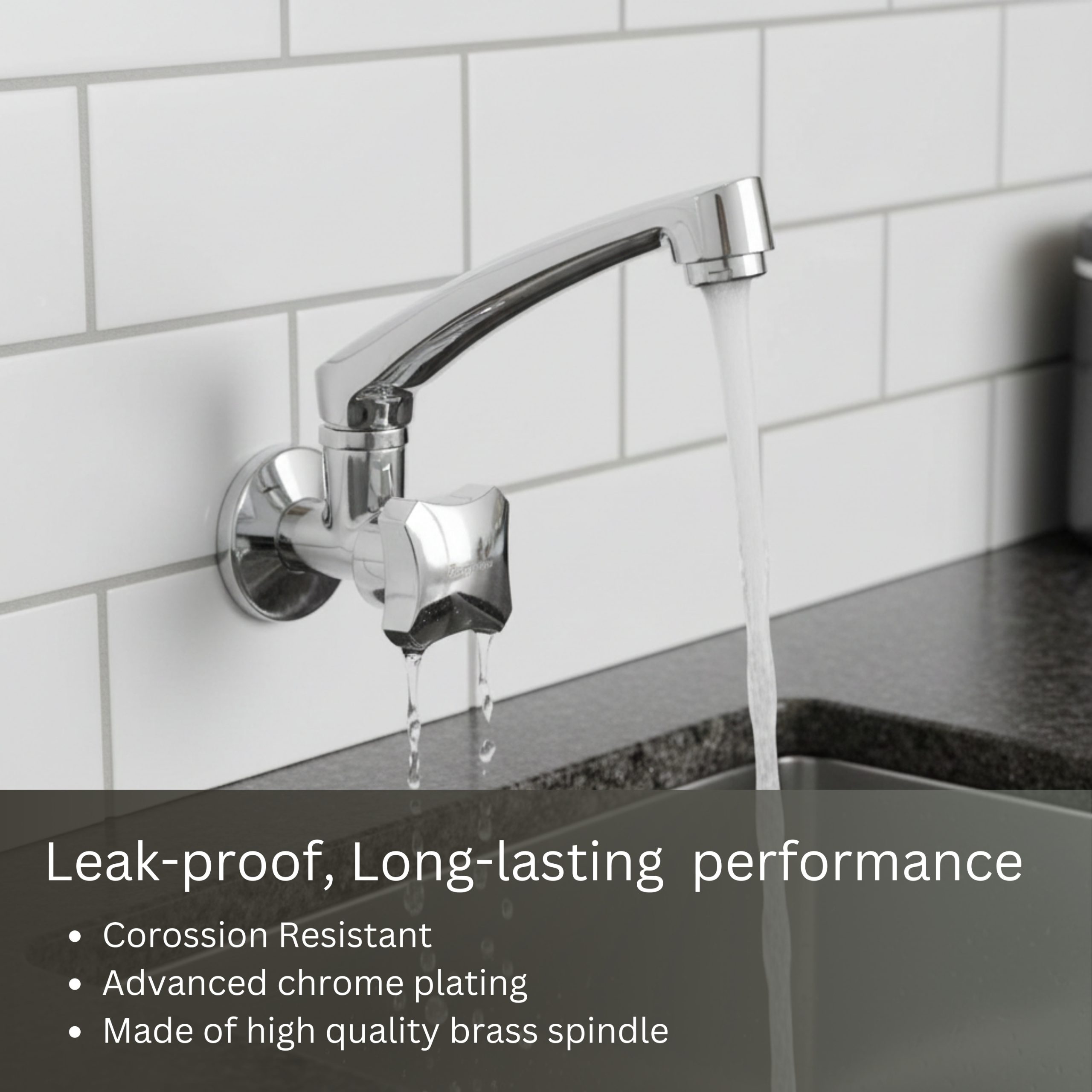Parryware Jade Wall Mounted Kitchen Sink Cock | Cold-Only Single Lever Faucet with 180° Swivel Kitchen Sink Tap| Water Saving Aerated Flow | Chrome Finish | G0221A1