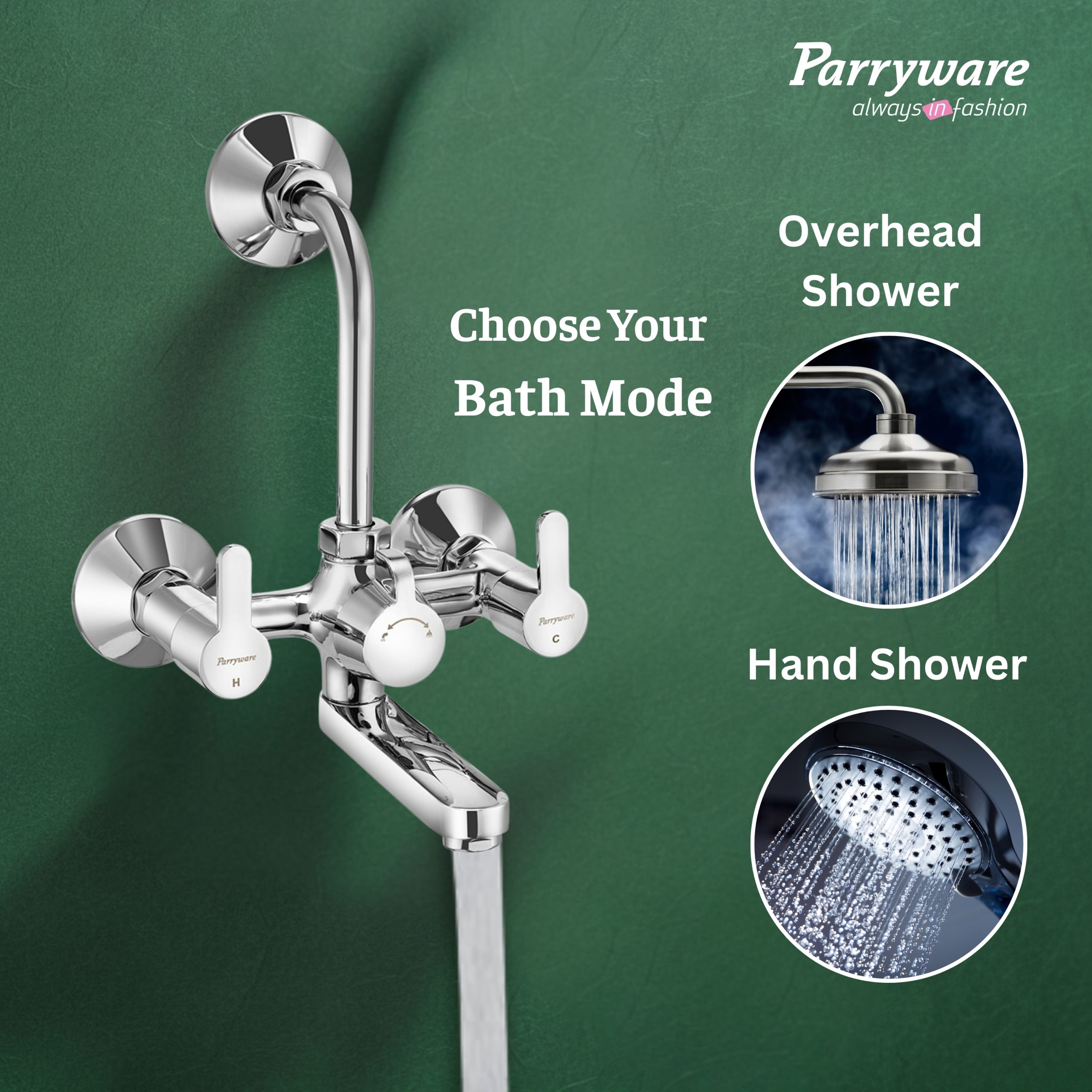 Parryware Claret Wall Mixer 2 in 1 for Bathroom with Wall Flange | Chrome Finish/Bathroom Fixtures/Fittings | Brass Spindle Mixer Tap for Bathroom with Water Saving Nozzle Tap | T4616A1