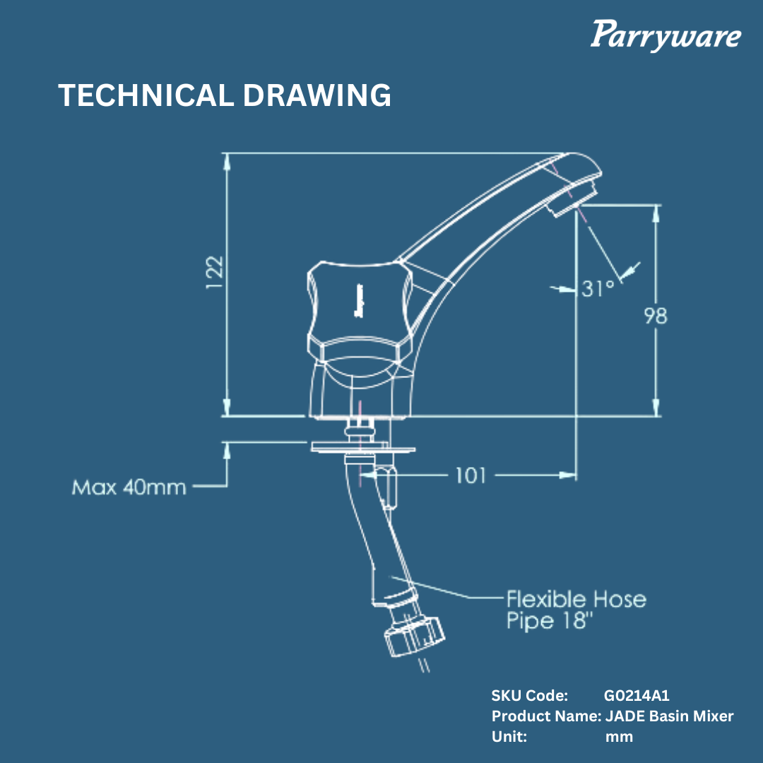 Parryware JADE brass Basin Mixer without Popup for Bathroom | Twin Lever Deck Mounted Mixer tap with hot and Cold Function | Water Saving Foam Flow Aerator | 10 Years Warranty | G0214A1