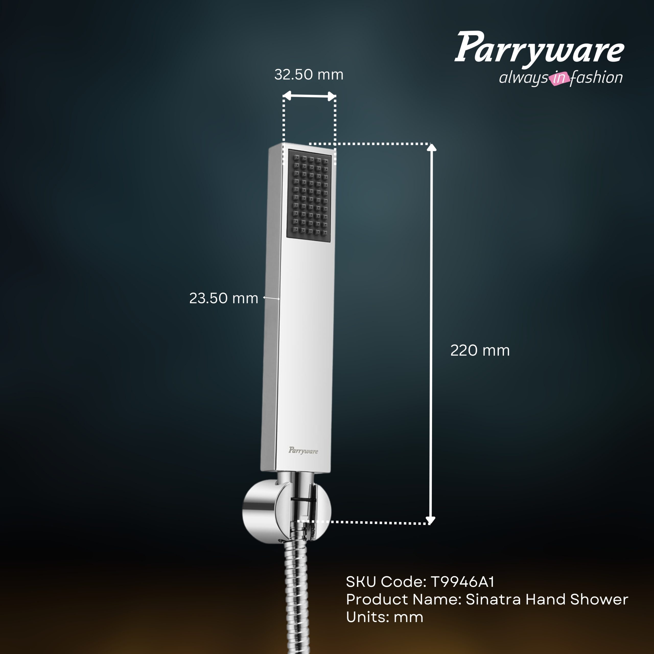 Parryware Sinatra T9946A1 Brass Hand Shower with Hose and Clutch (Silver)