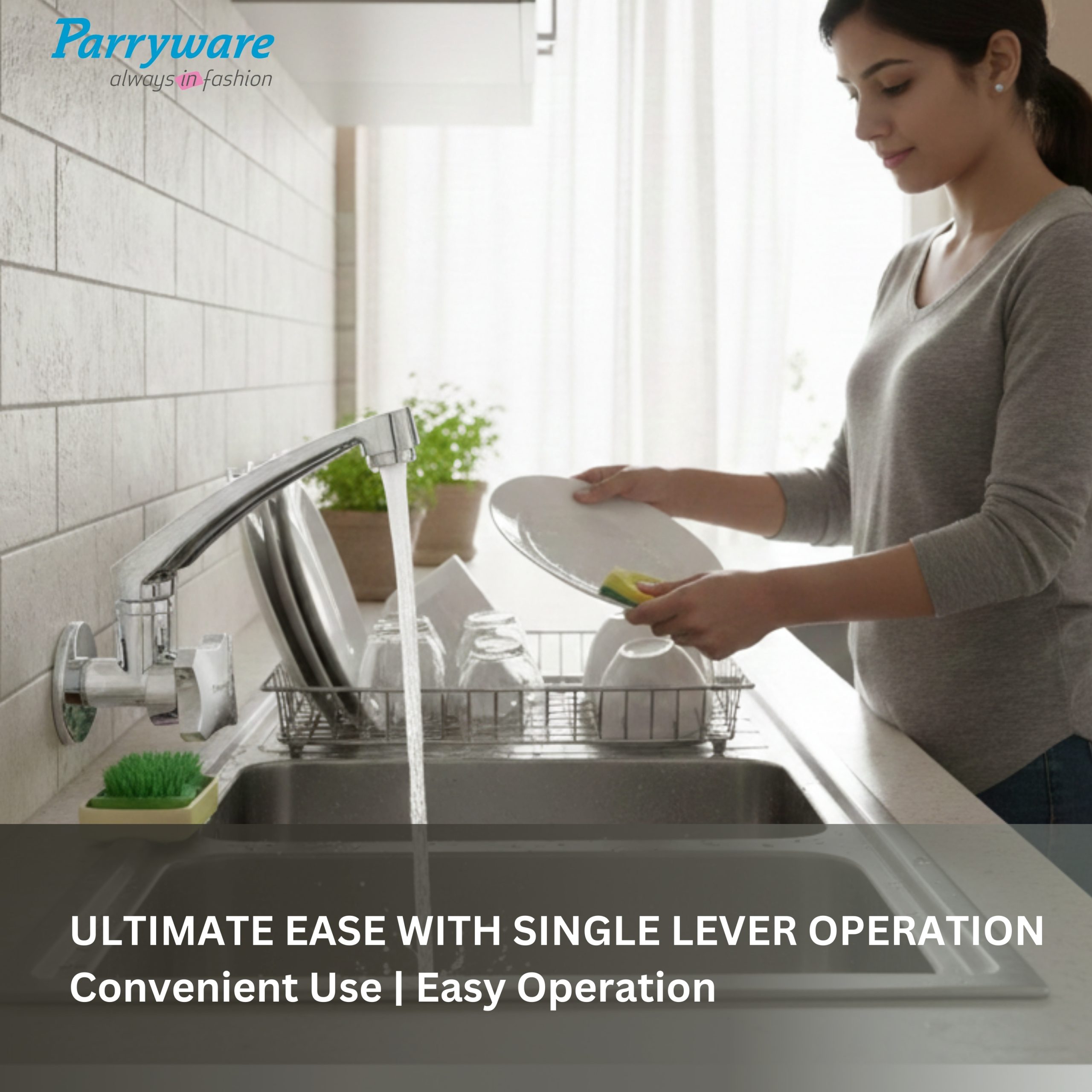 Parryware Jade Wall Mounted Kitchen Sink Cock | Cold-Only Single Lever Faucet with 180° Swivel Kitchen Sink Tap| Water Saving Aerated Flow | Chrome Finish | G0221A1