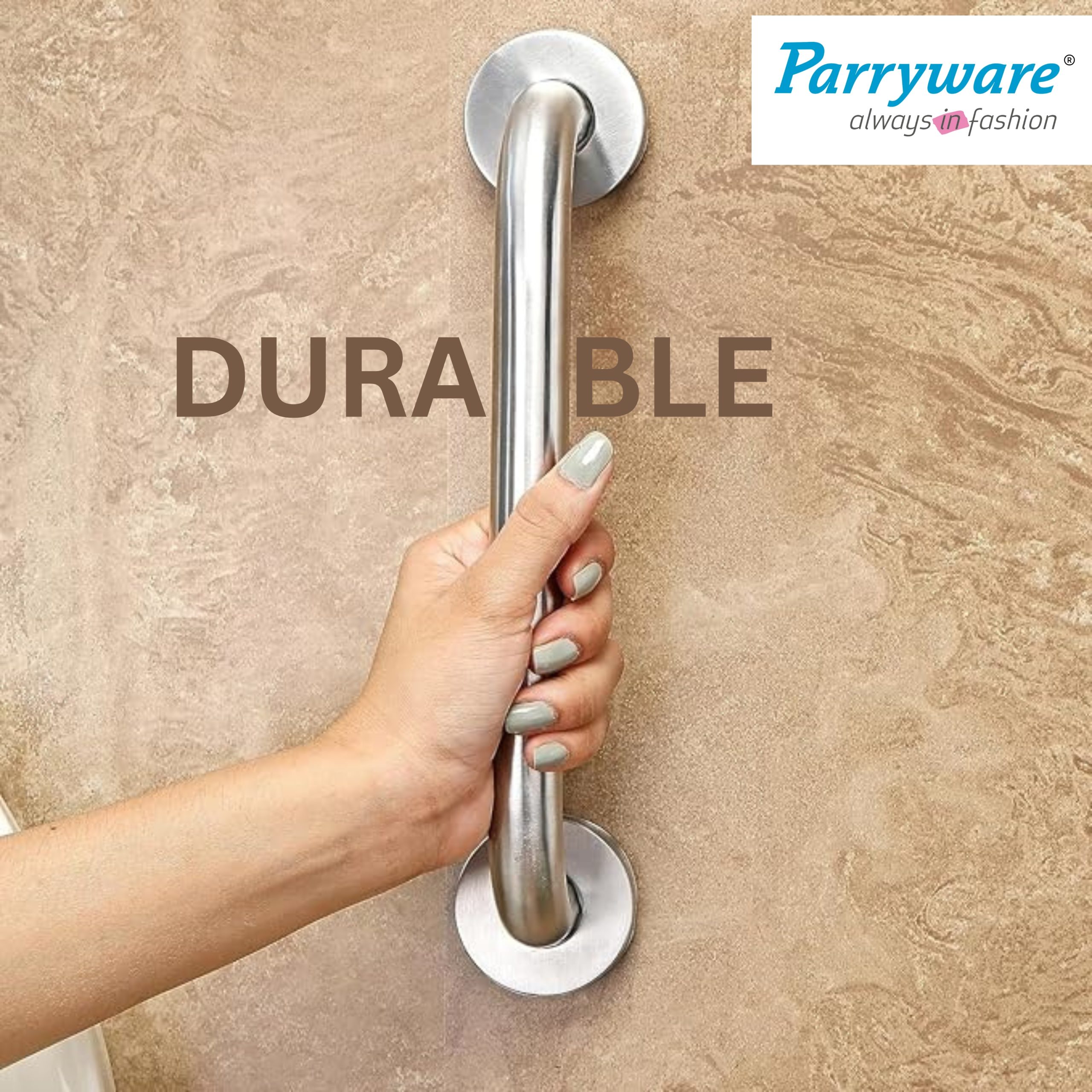 Parryware Hotelier Handgrip 450mm | Modern Bathroom Towel Bar, Chrome-Plated Safety Grab Bar for Elders, Wall Installed | T6604A1