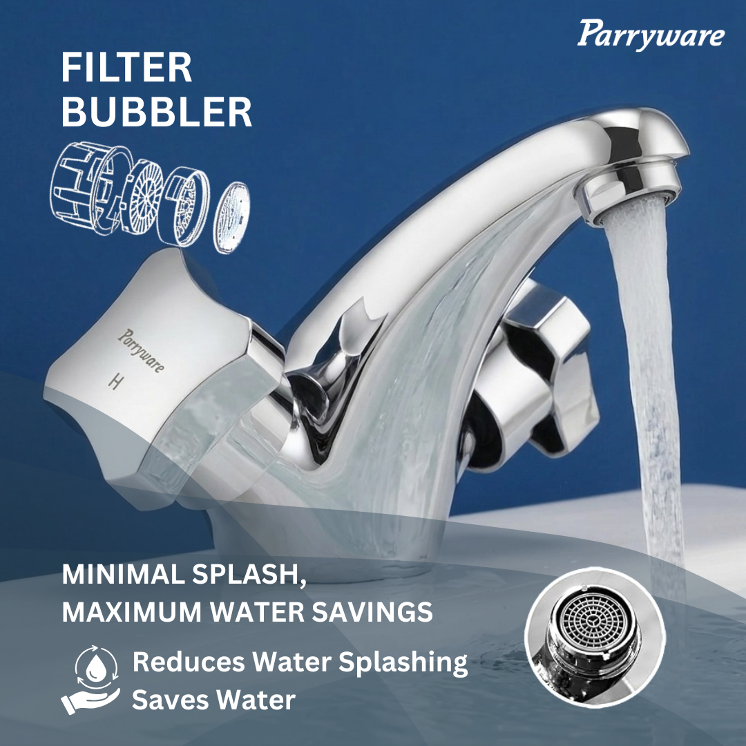 Parryware JADE brass Basin Mixer without Popup for Bathroom | Twin Lever Deck Mounted Mixer tap with hot and Cold Function | Water Saving Foam Flow Aerator | 10 Years Warranty | G0214A1