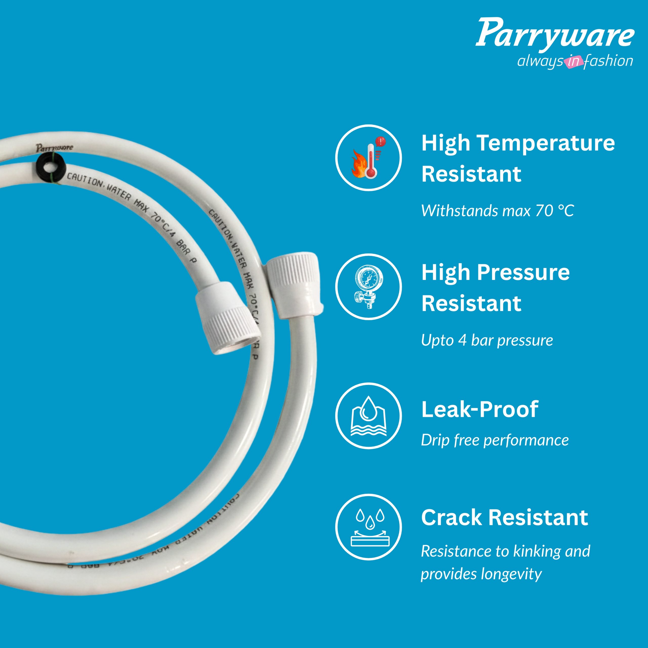 Parryware 1.5 Meter PVC Connection Pipe | White | Pipe For Wash Basins and Sinks, Health Faucets & Flush Tanks | Corrosion-Resistant, Durable, Versatile Plumbing Connection Solution | T61989399
