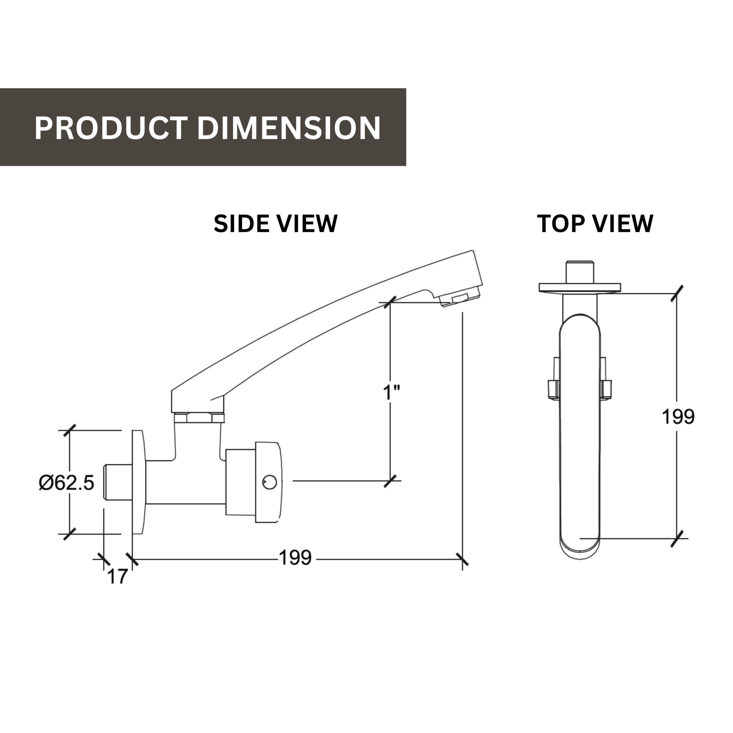 Parryware Jade Wall Mounted Kitchen Sink Cock | Cold-Only Single Lever Faucet with 180° Swivel Kitchen Sink Tap| Water Saving Aerated Flow | Chrome Finish | G0221A1