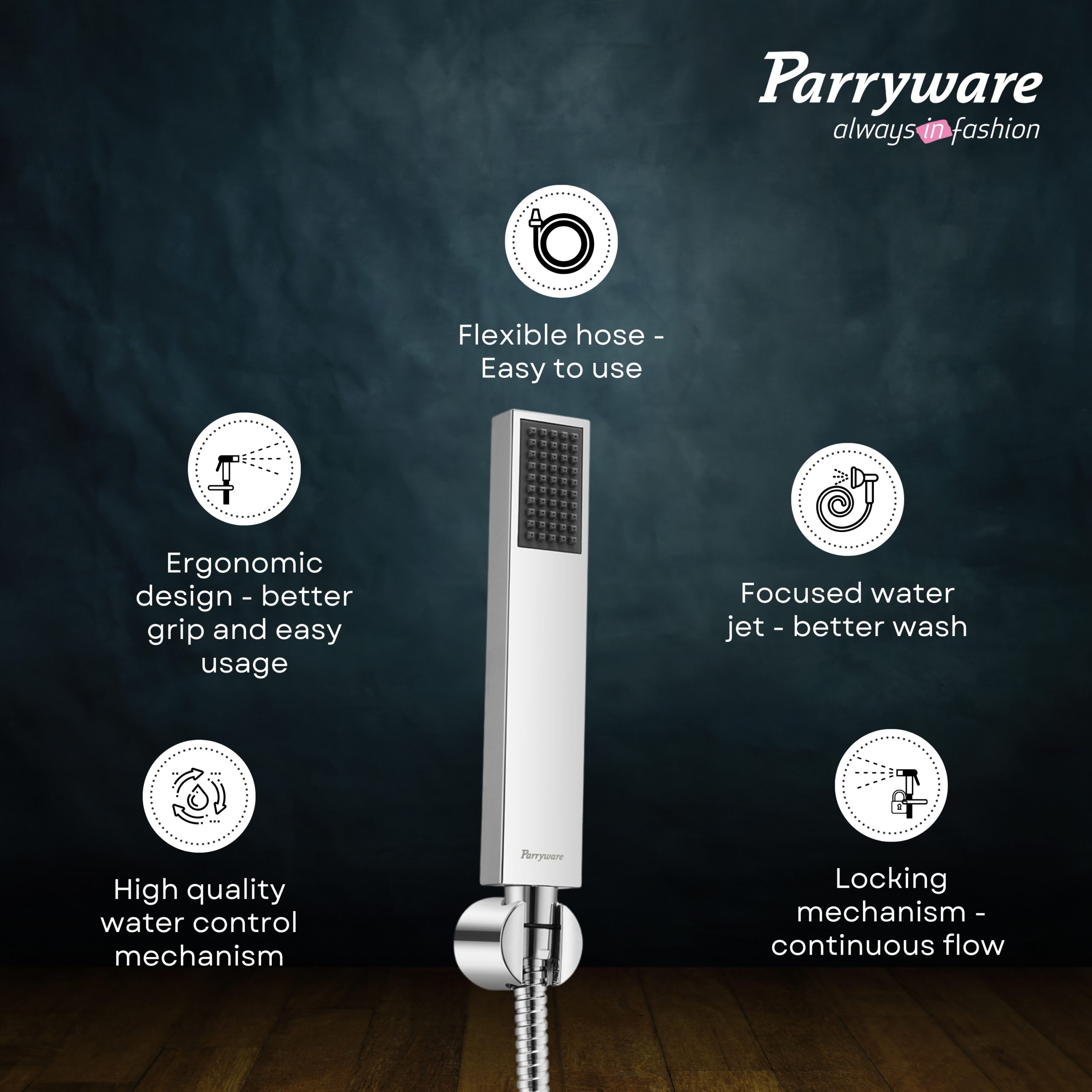 Parryware Sinatra T9946A1 Brass Hand Shower with Hose and Clutch (Silver)
