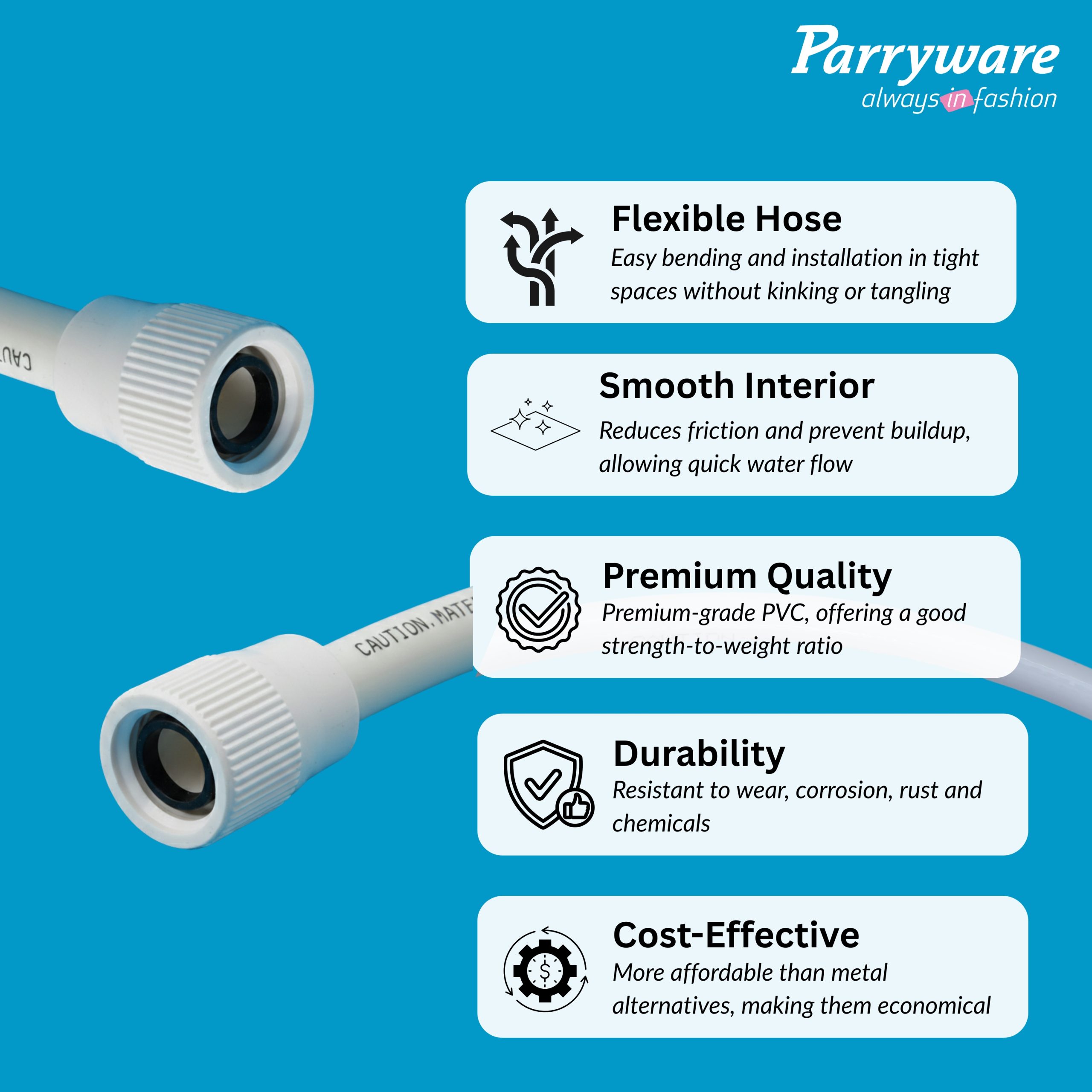 Parryware 1.5 Meter PVC Connection Pipe | White | Pipe For Wash Basins and Sinks, Health Faucets & Flush Tanks | Corrosion-Resistant, Durable, Versatile Plumbing Connection Solution | T61989399