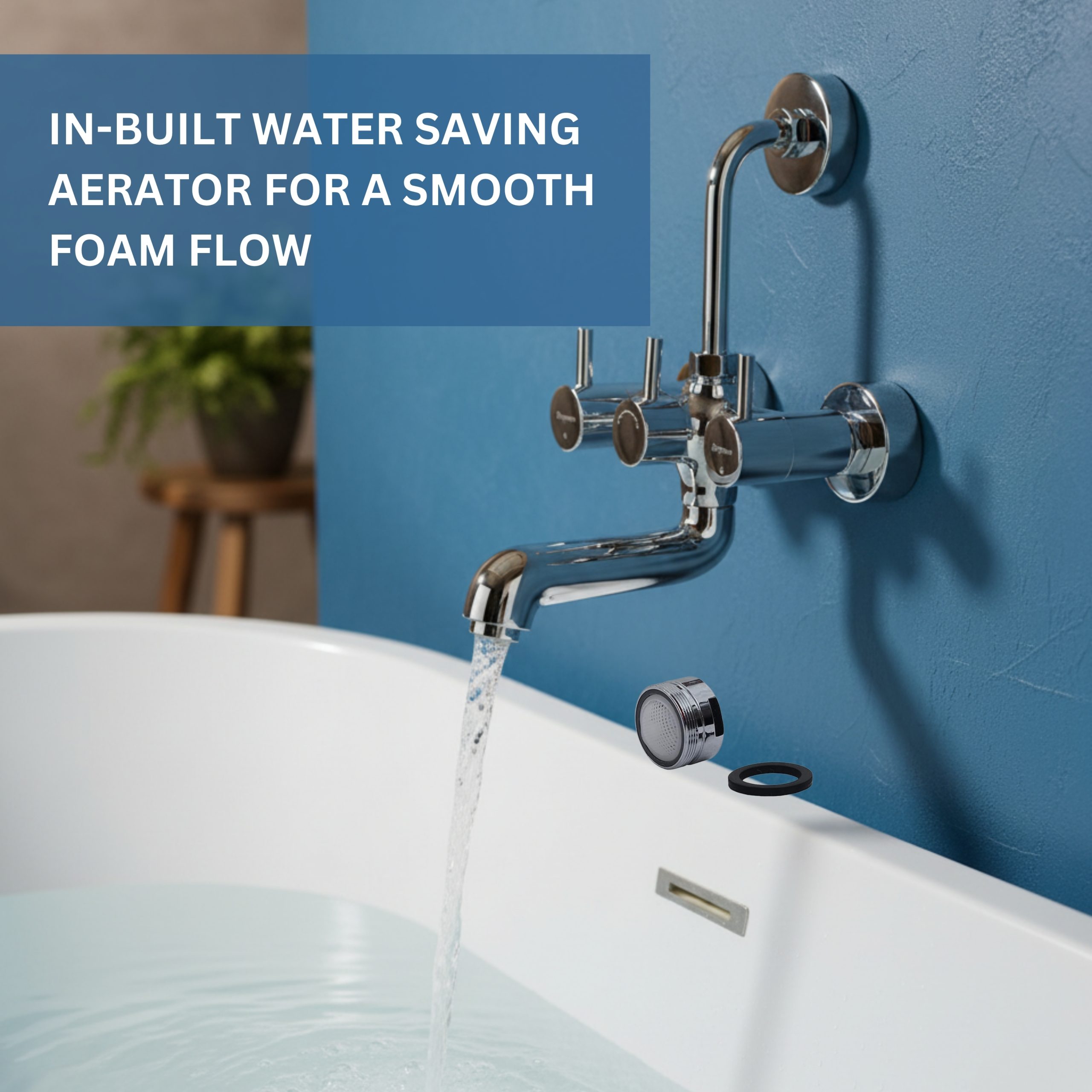 Parryware Agate Pro (Quarter-Turn) Wall Mixer 2-in-1 | Wall Mounted Twin-Lever Faucet | Hot and Cold Water Control valves | Brass Spindle with Chrome Finish | G3316A1