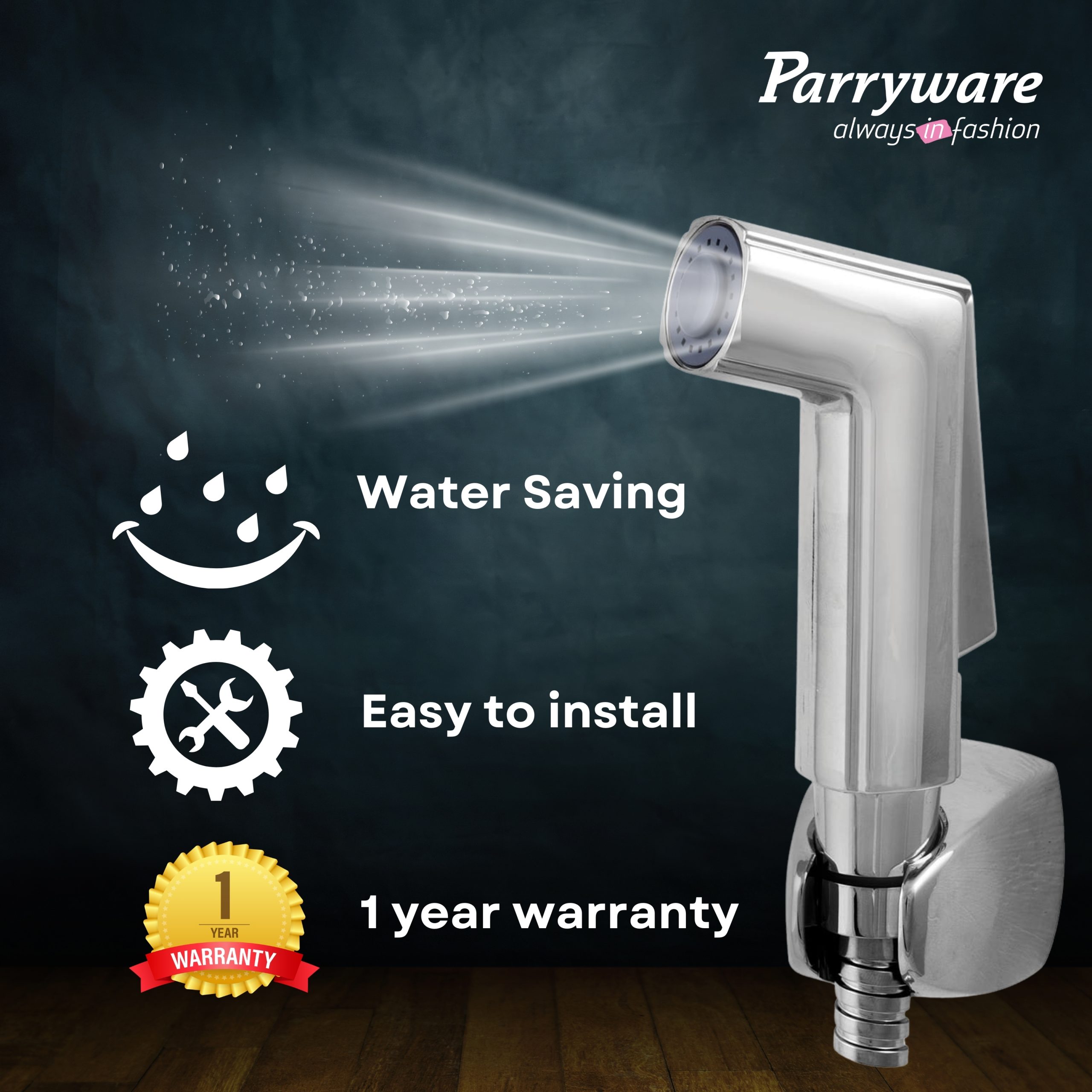 Parryware Crust ABS Chrome Finish Health Faucet with Hose & Hook | Wall Mounted Bidet Spray for Toilets | E8342A1