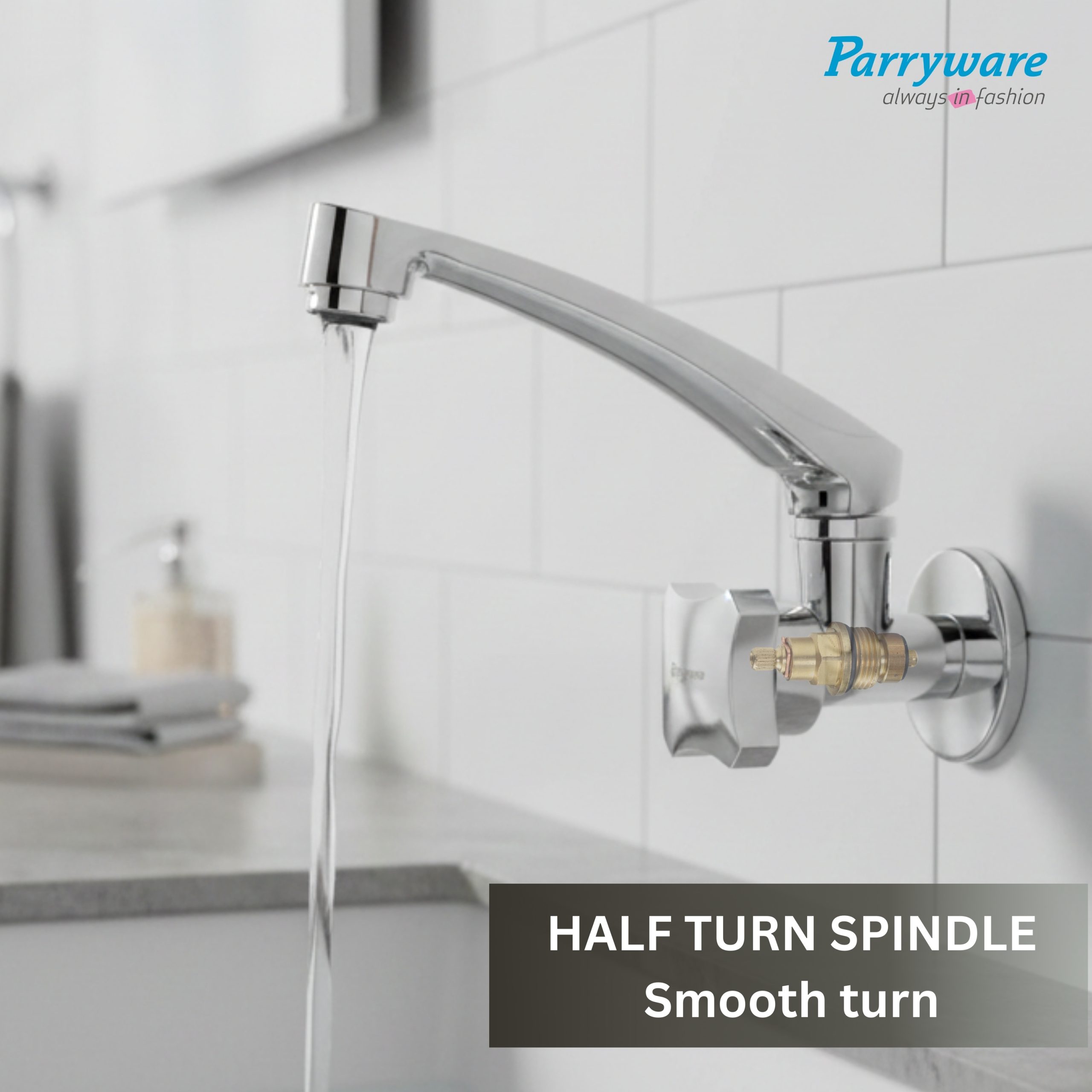 Parryware Jade Wall Mounted Kitchen Sink Cock | Cold-Only Single Lever Faucet with 180° Swivel Kitchen Sink Tap| Water Saving Aerated Flow | Chrome Finish | G0221A1