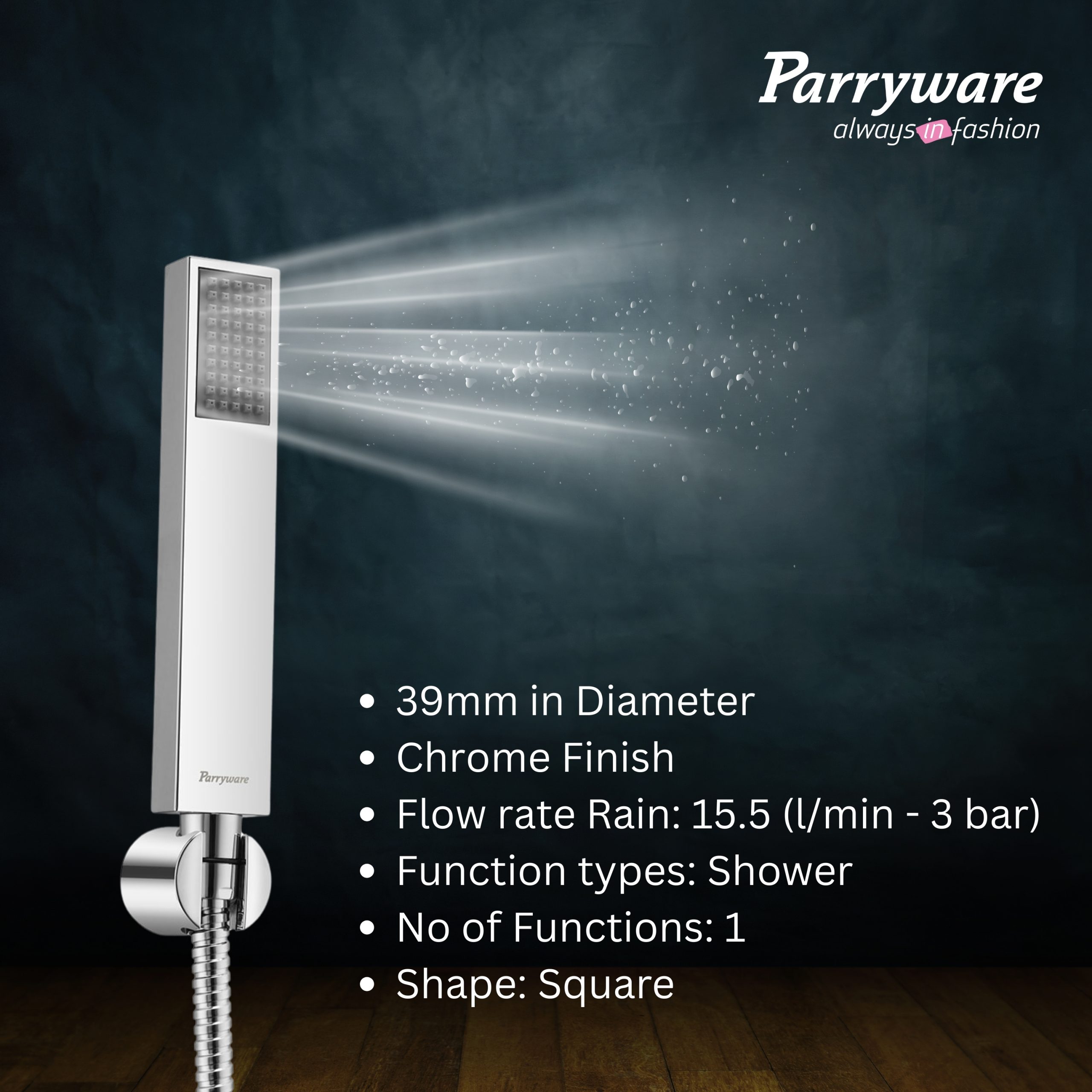 Parryware Sinatra T9946A1 Brass Hand Shower with Hose and Clutch (Silver)