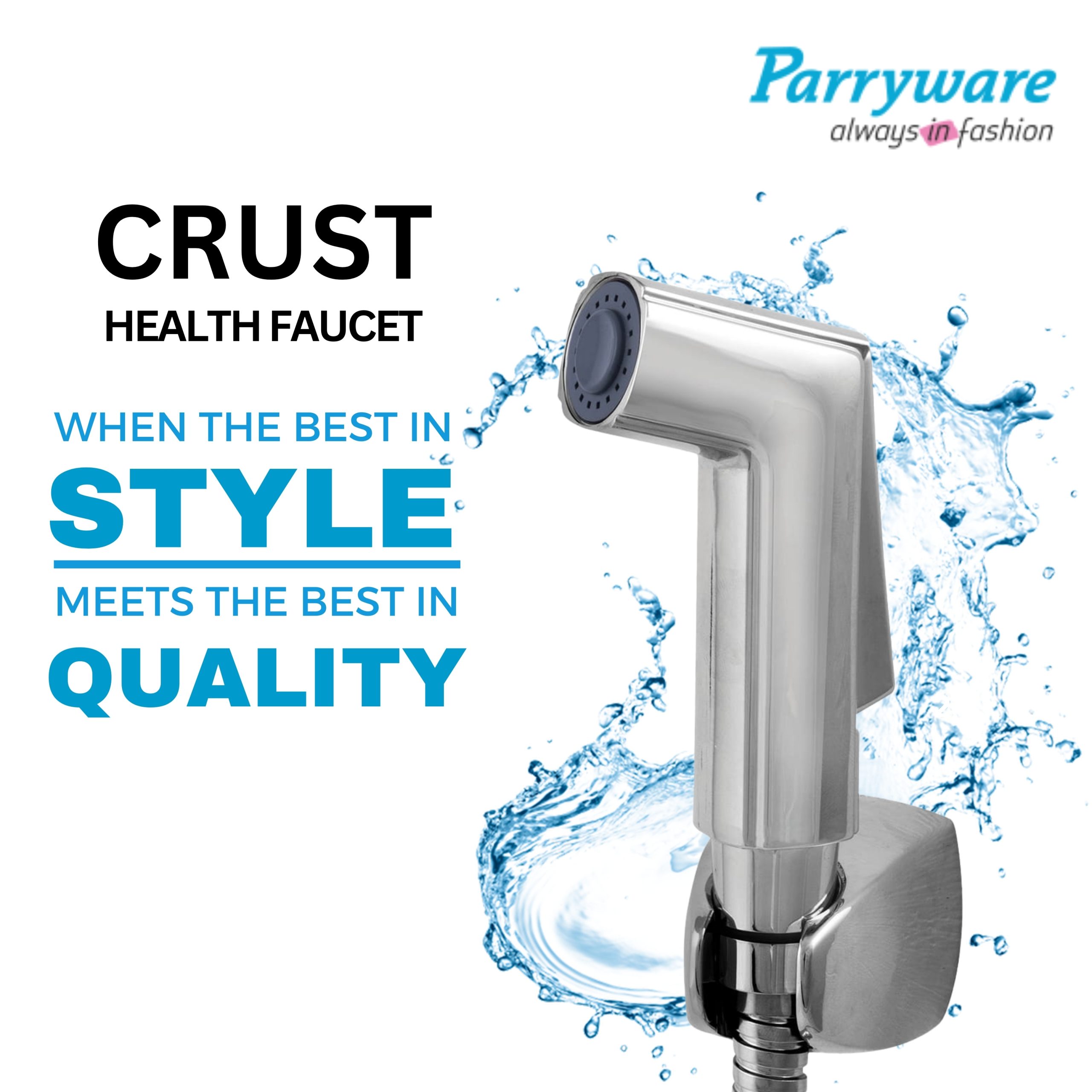 Parryware Crust ABS Chrome Finish Health Faucet with Hose & Hook | Wall Mounted Bidet Spray for Toilets | E8342A1