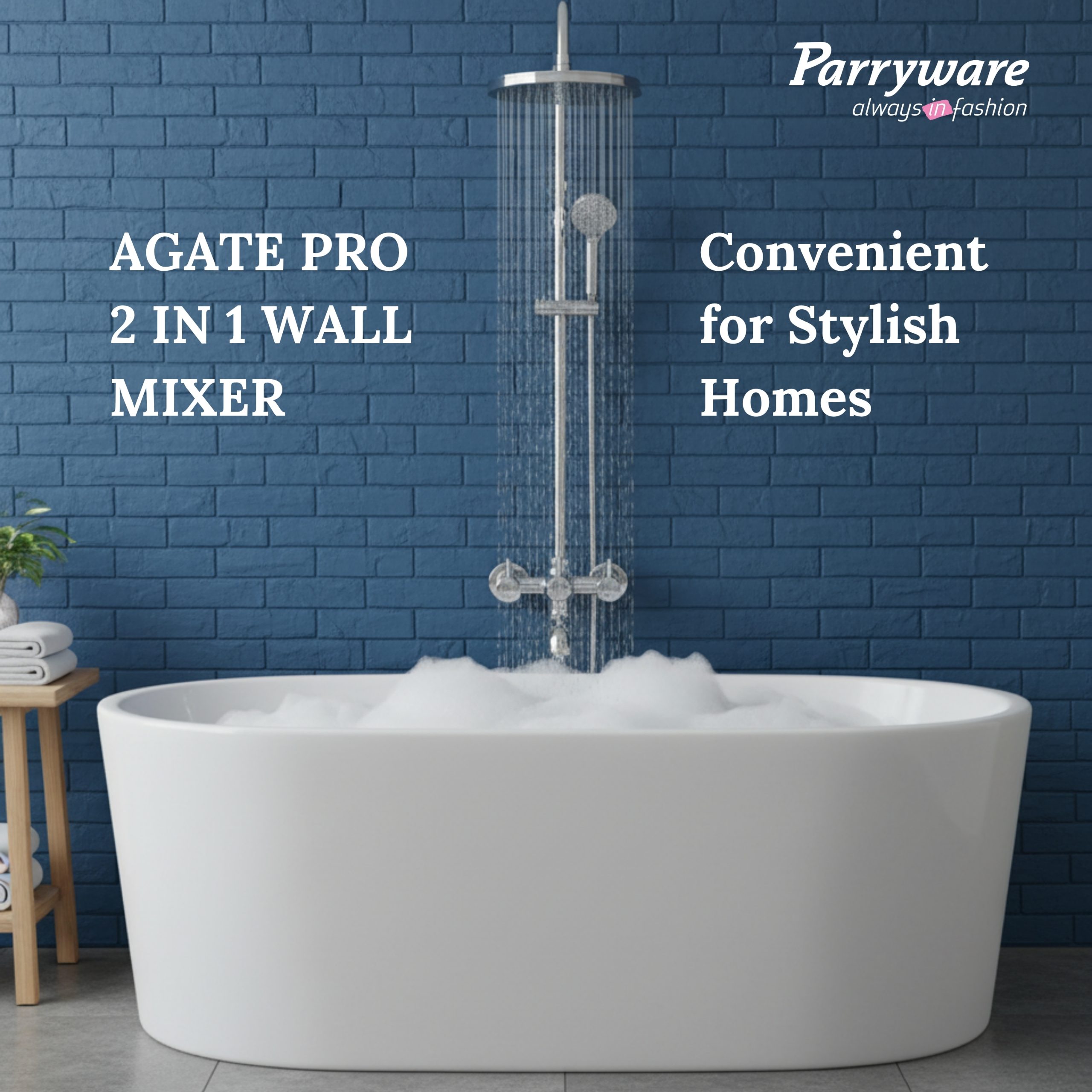 Parryware Agate Pro (Quarter-Turn) Wall Mixer 2-in-1 | Wall Mounted Twin-Lever Faucet | Hot and Cold Water Control valves | Brass Spindle with Chrome Finish | G3316A1