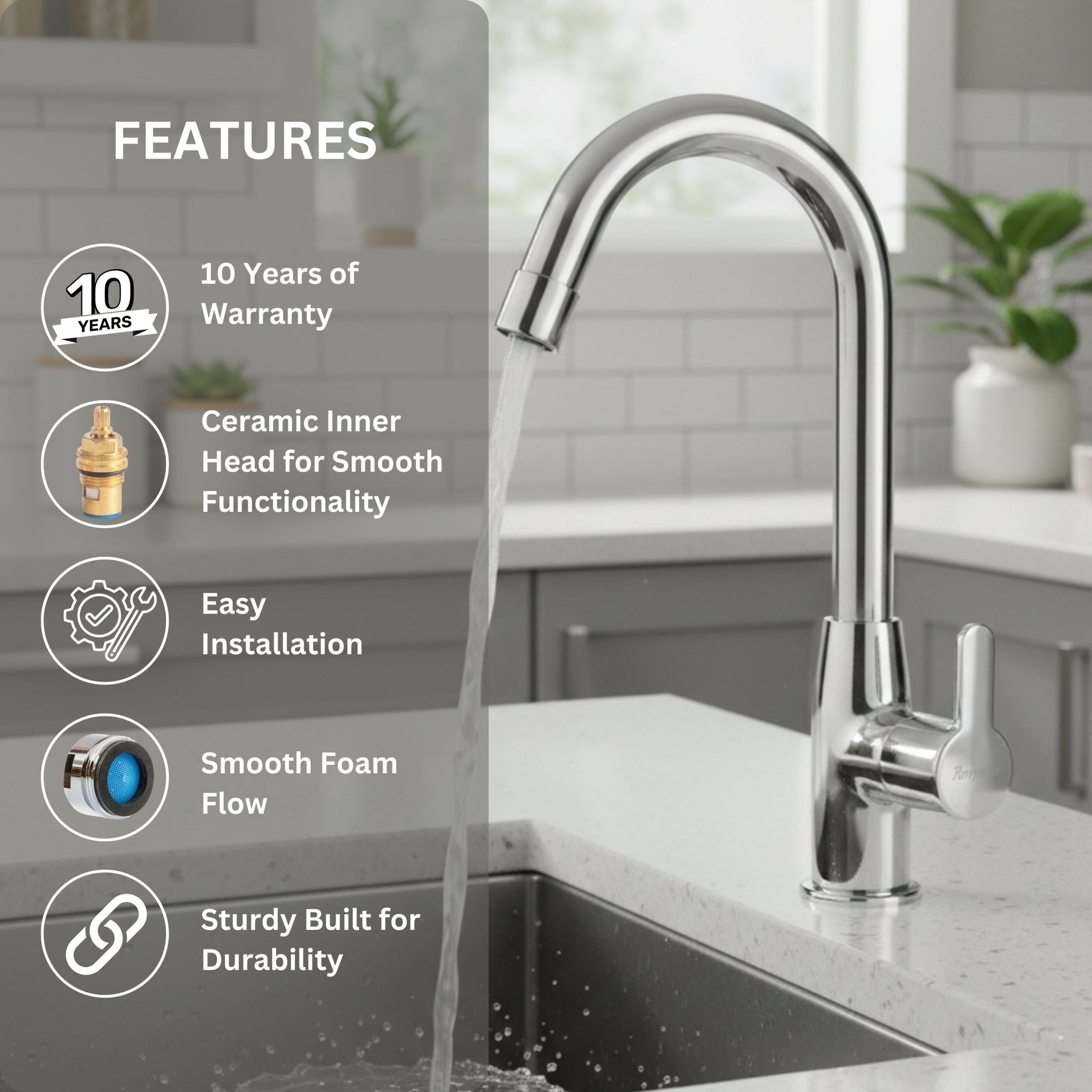 Parryware T4668A1 Claret Swan Neck Pillar Cock for Bathroom Fixtures/Fittings (Silver)