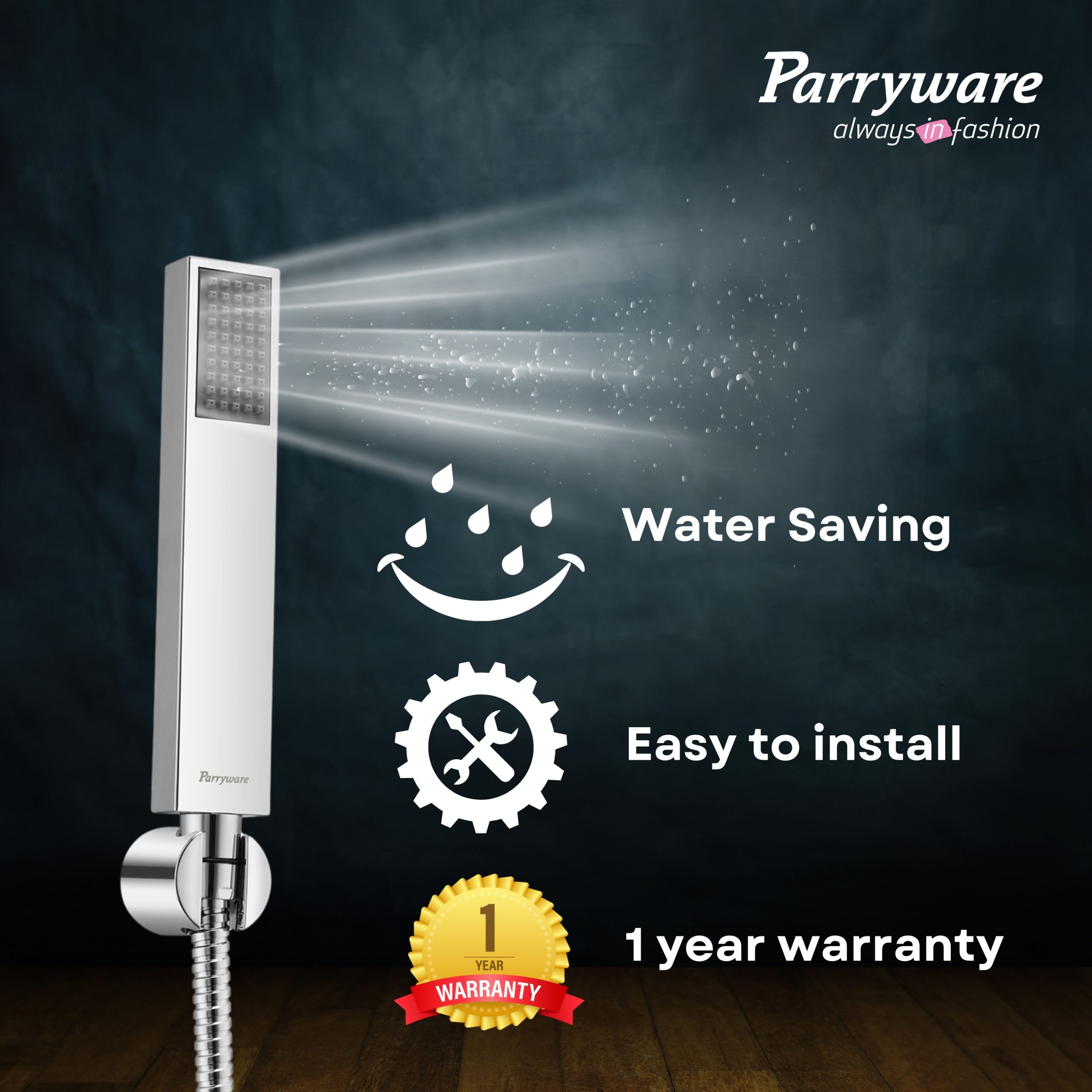 Parryware Sinatra T9946A1 Brass Hand Shower with Hose and Clutch (Silver)