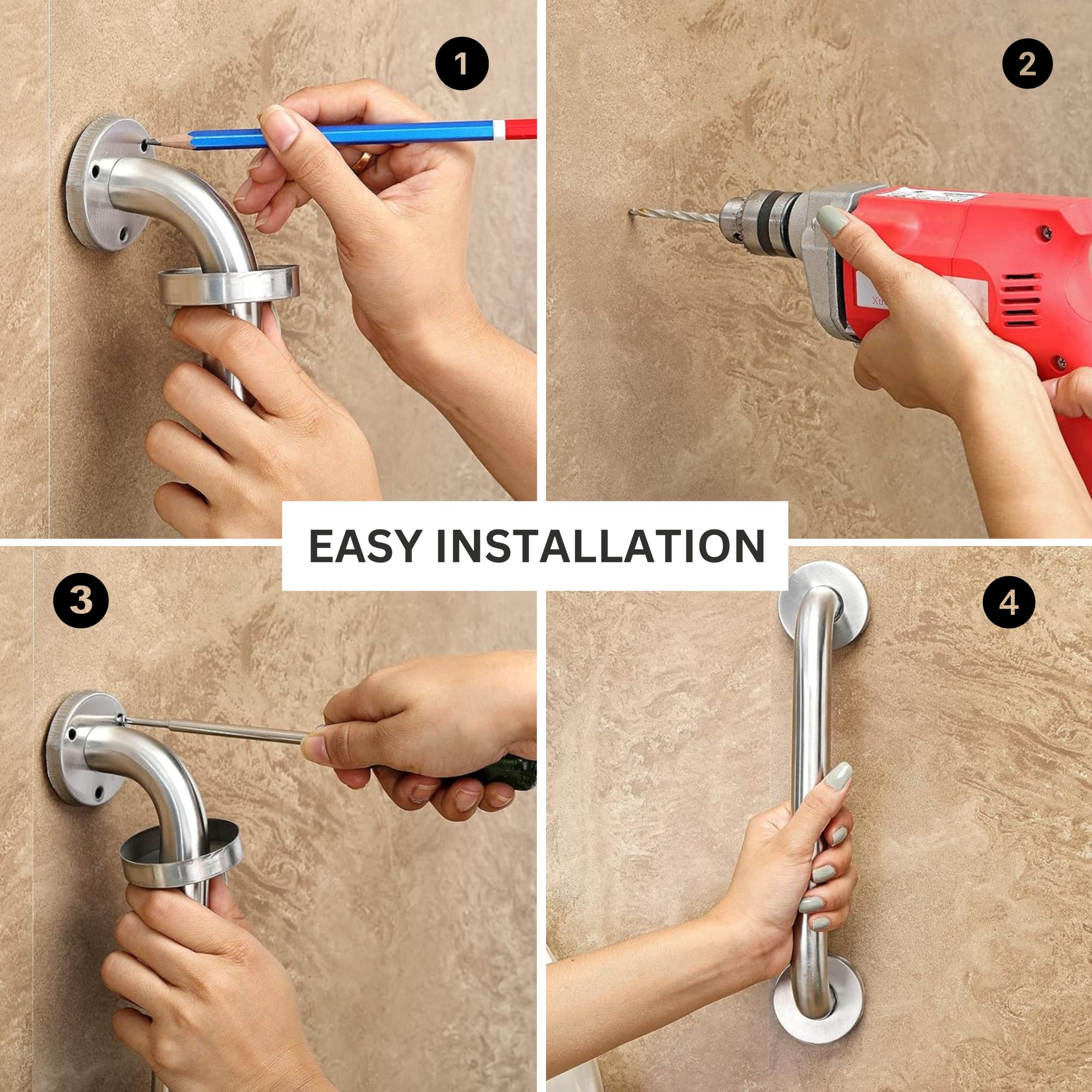 Parryware Hotelier Handgrip 450mm | Modern Bathroom Towel Bar, Chrome-Plated Safety Grab Bar for Elders, Wall Installed | T6604A1