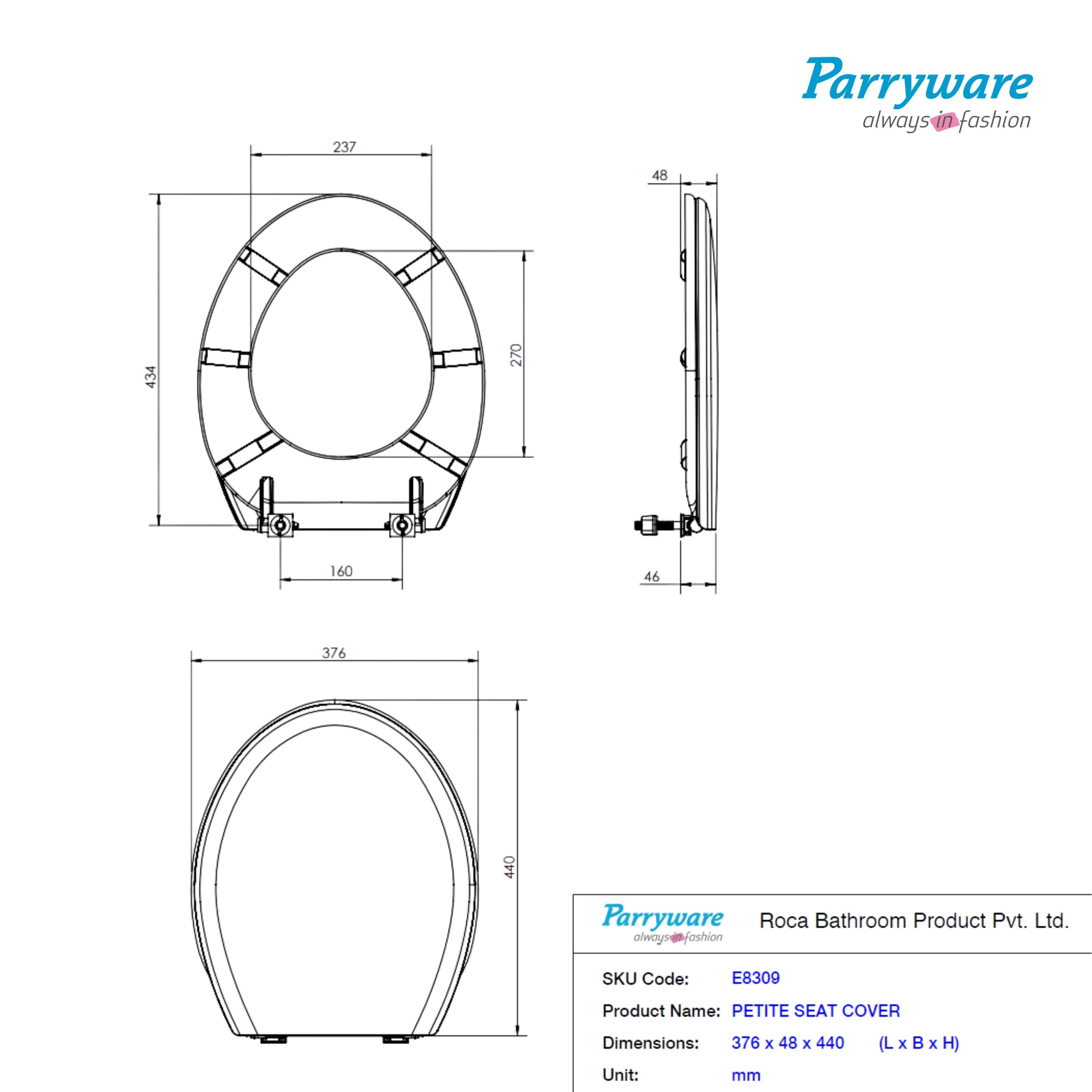 Parryware Petite Plus Toilet Seat Cover for commode | E83091C | Polypropylene (PP)White Seat Cover | for Bathroom Fixtures
