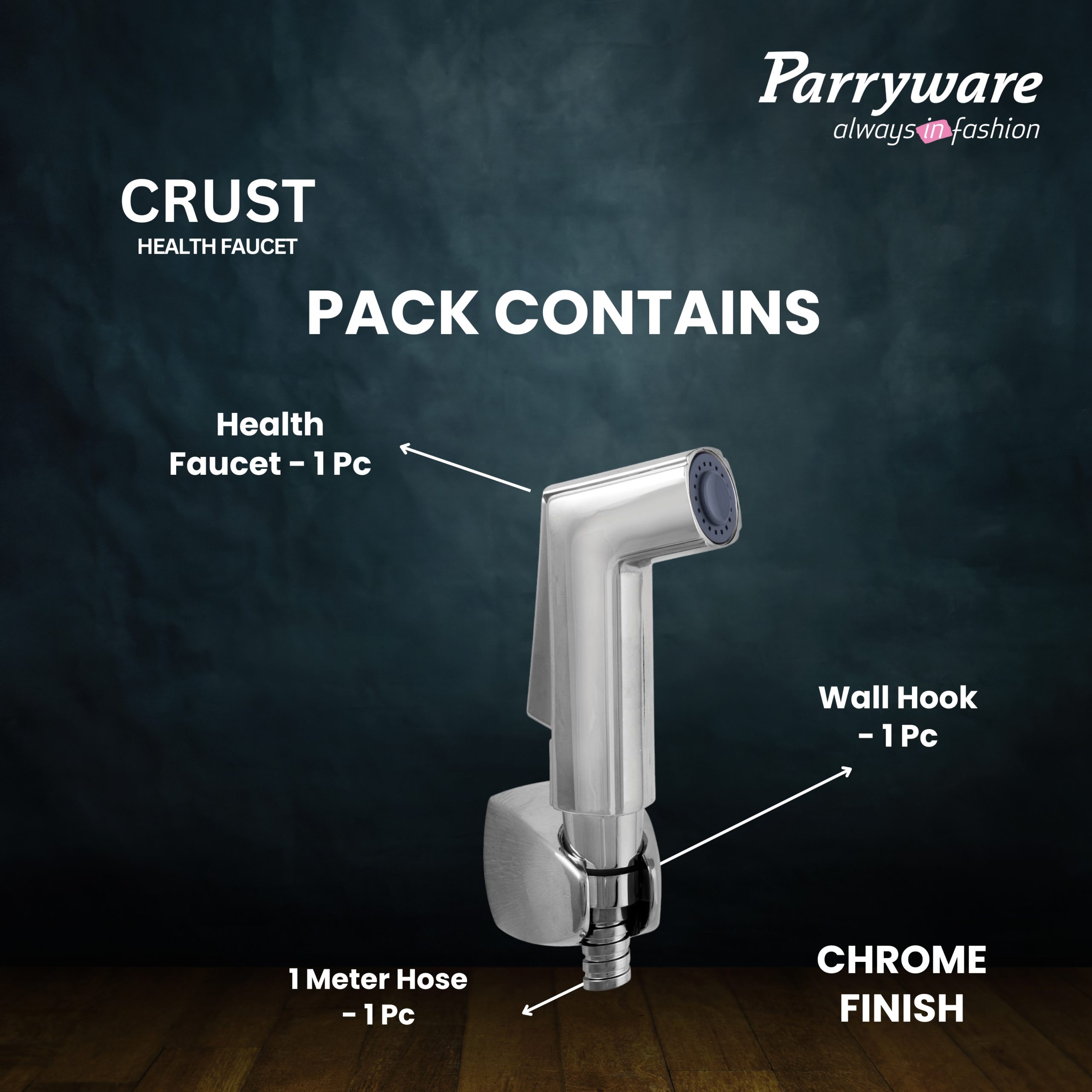 Parryware Crust ABS Chrome Finish Health Faucet with Hose & Hook | Wall Mounted Bidet Spray for Toilets | E8342A1