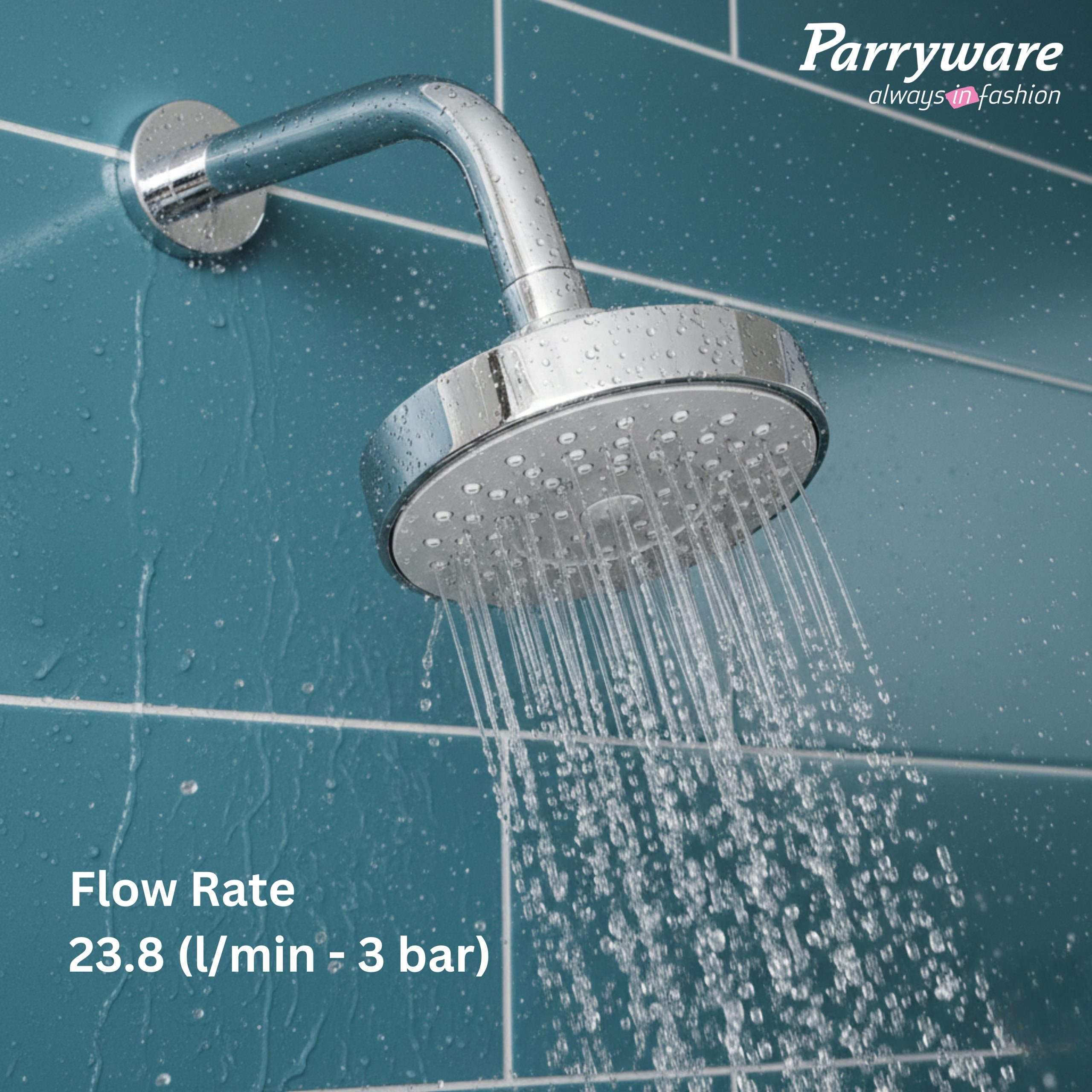 Parryware 100mm Overhead shower with shower arm for bathroom | Single Flow Rain shower ABS SS 202 Arm 8'' With Flange | For bathroom fixture | Wall mounted overhead shower with Chrome Finish | T9808A1