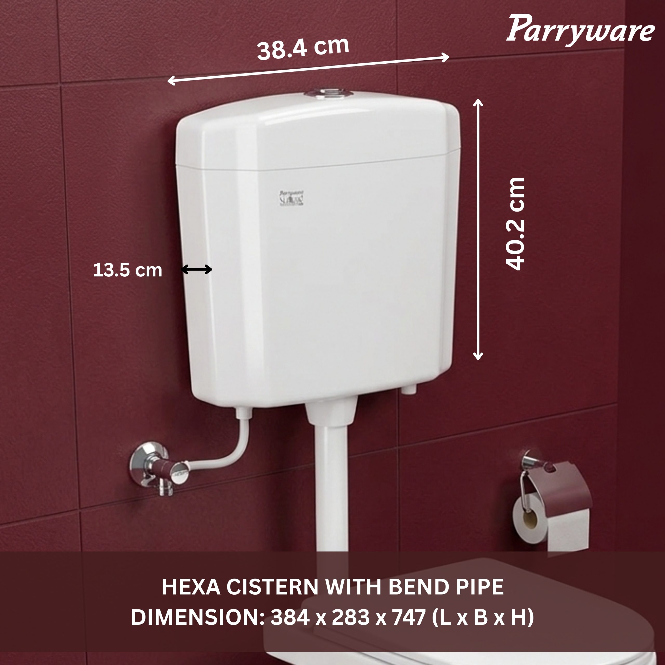 PARRYWARE HEXA SLIMLINE PRO Dual Flush Tank | Polymer cistern for toilet | PVC Dual Flush System Exposed CISTERN (White) 6-3L | 2 Year Warranty | for Western (EWC) or Indian Commodes | E83191C