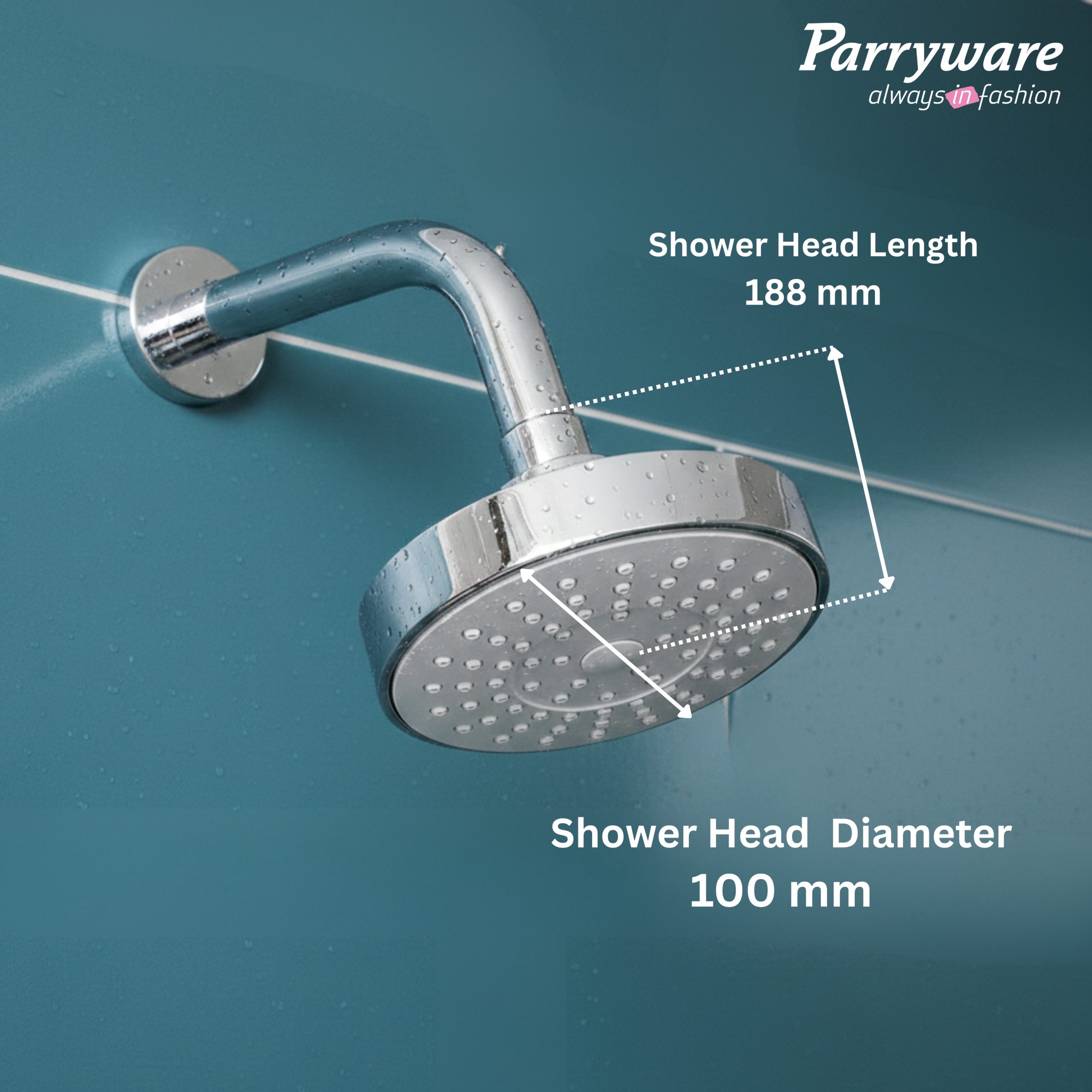 Parryware 100mm Overhead shower with shower arm for bathroom | Single Flow Rain shower ABS SS 202 Arm 8'' With Flange | For bathroom fixture | Wall mounted overhead shower with Chrome Finish | T9808A1