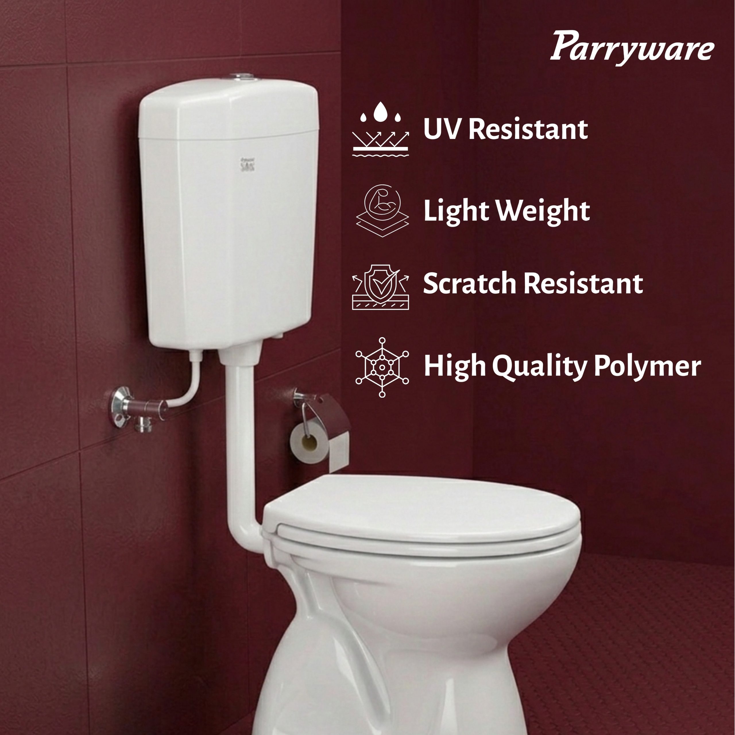 PARRYWARE HEXA SLIMLINE PRO Dual Flush Tank | Polymer cistern for toilet | PVC Dual Flush System Exposed CISTERN (White) 6-3L | 2 Year Warranty | for Western (EWC) or Indian Commodes | E83191C