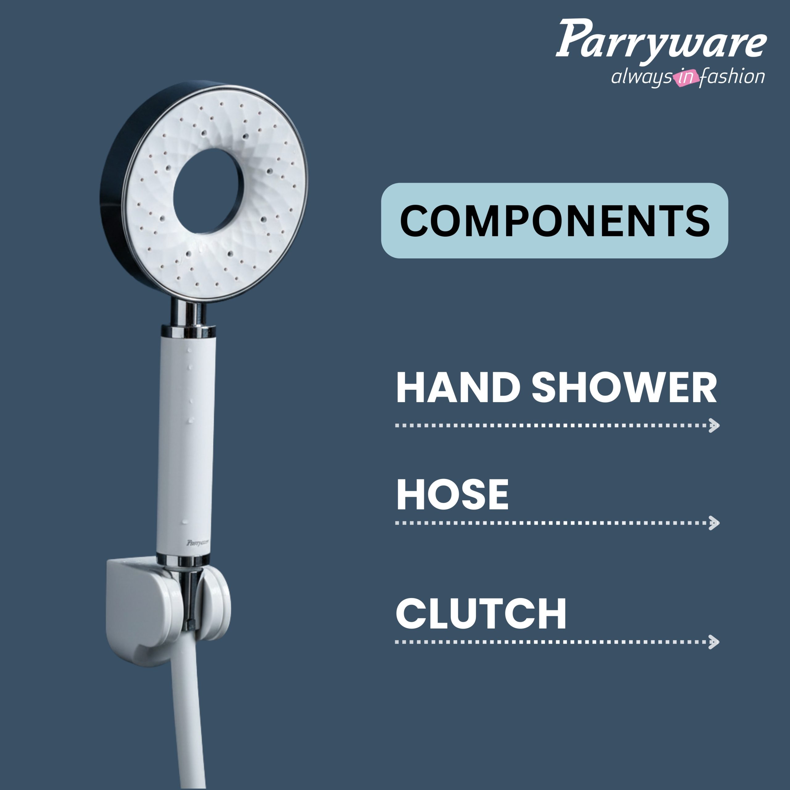 Parryware Multi-Flow 2-Flow Hand Shower 110mm with 1.5 mtr hose & hook | Water-Saving | Handheld shower for bathroom | Air Water Saving Technology | 2-modes of Shower - Jet Flow & Rain Flow | T9872A1