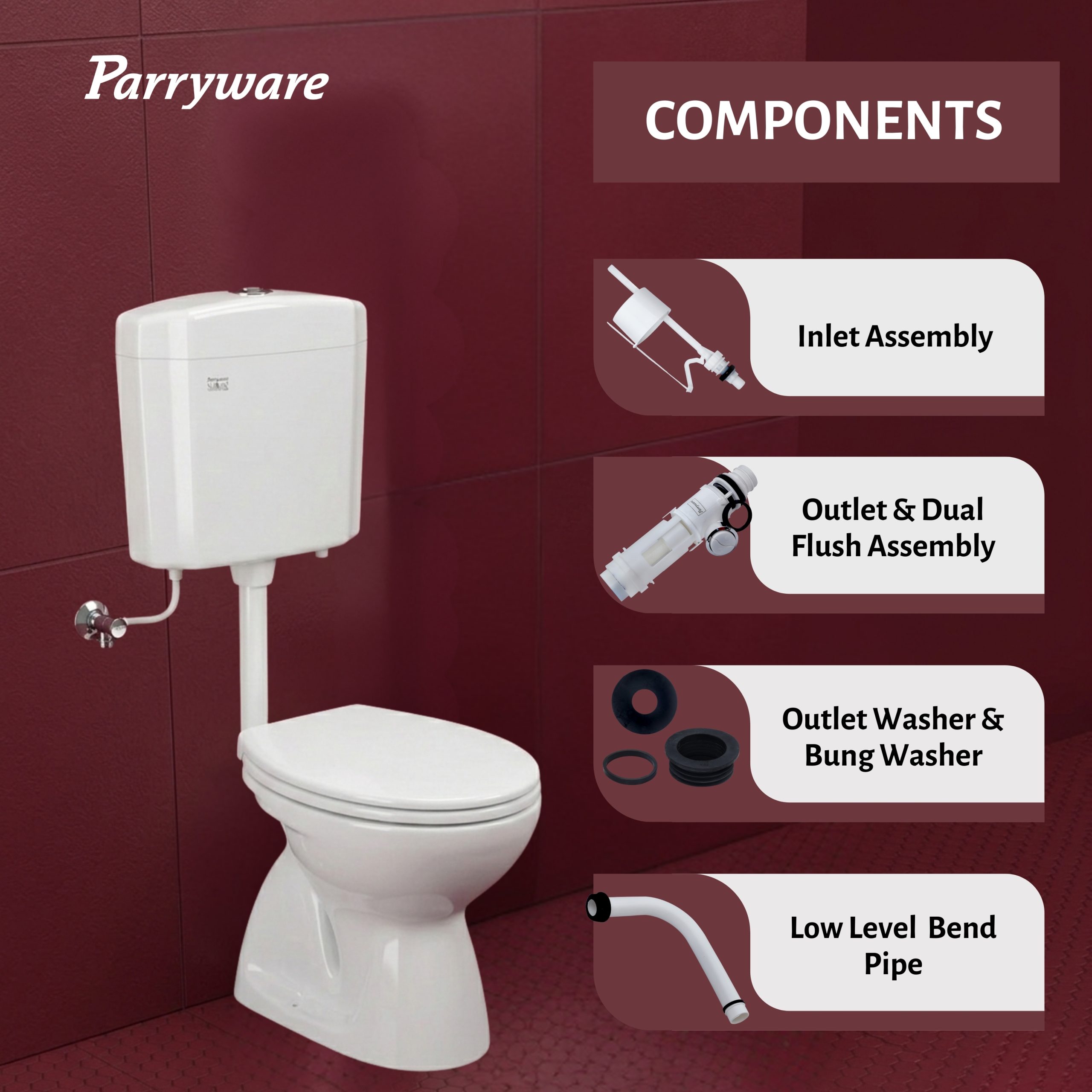 PARRYWARE HEXA SLIMLINE PRO Dual Flush Tank | Polymer cistern for toilet | PVC Dual Flush System Exposed CISTERN (White) 6-3L | 2 Year Warranty | for Western (EWC) or Indian Commodes | E83191C