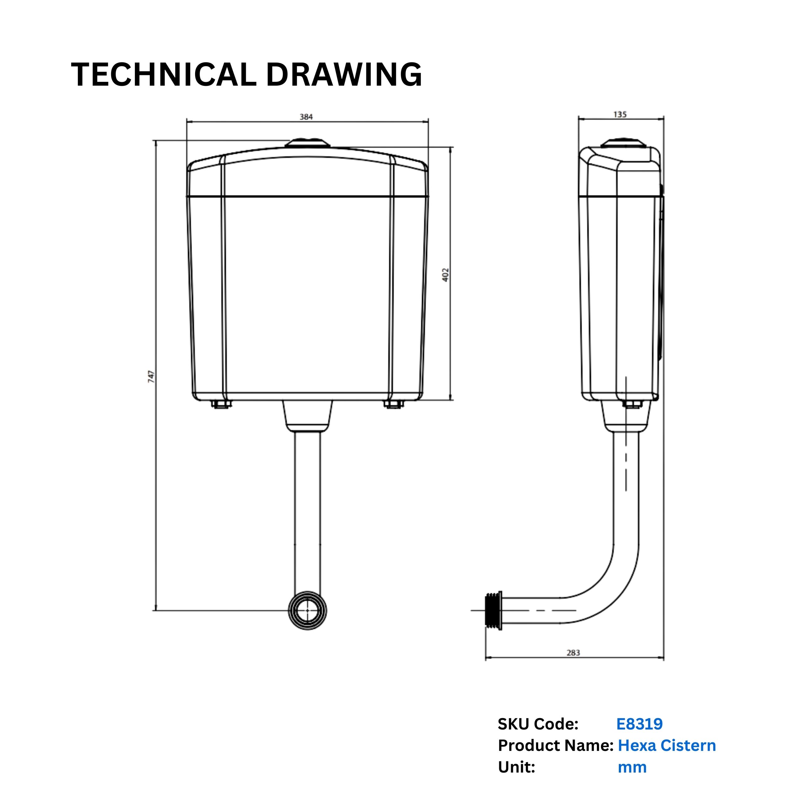 PARRYWARE HEXA SLIMLINE PRO Dual Flush Tank | Polymer cistern for toilet | PVC Dual Flush System Exposed CISTERN (White) 6-3L | 2 Year Warranty | for Western (EWC) or Indian Commodes | E83191C