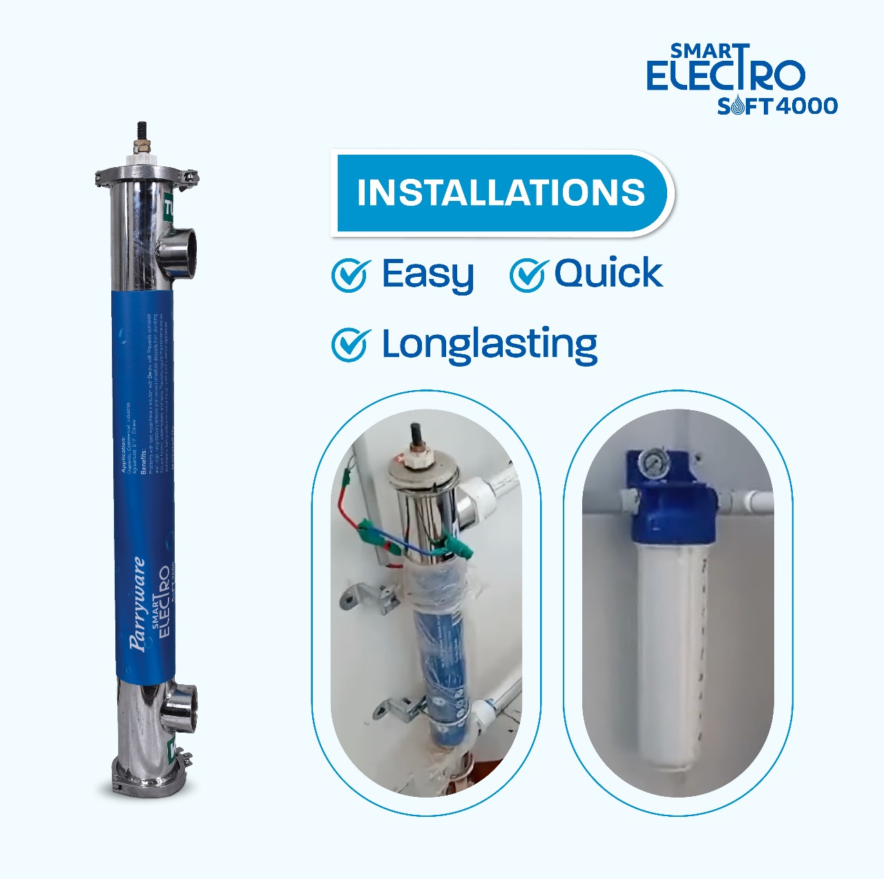 Parryware Smart Electrosoft 4000 Water Softener for hard water problems | Electrolytic Process | Flow Rate 4000 LPH - Image 9